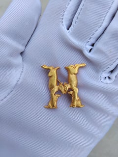Hermès Golden Metal Brooch Does and Dogs Forming an H Alphabet III