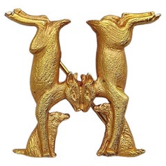 Hermès Golden Metal Brooch Does and Dogs Forming an H Alphabet III