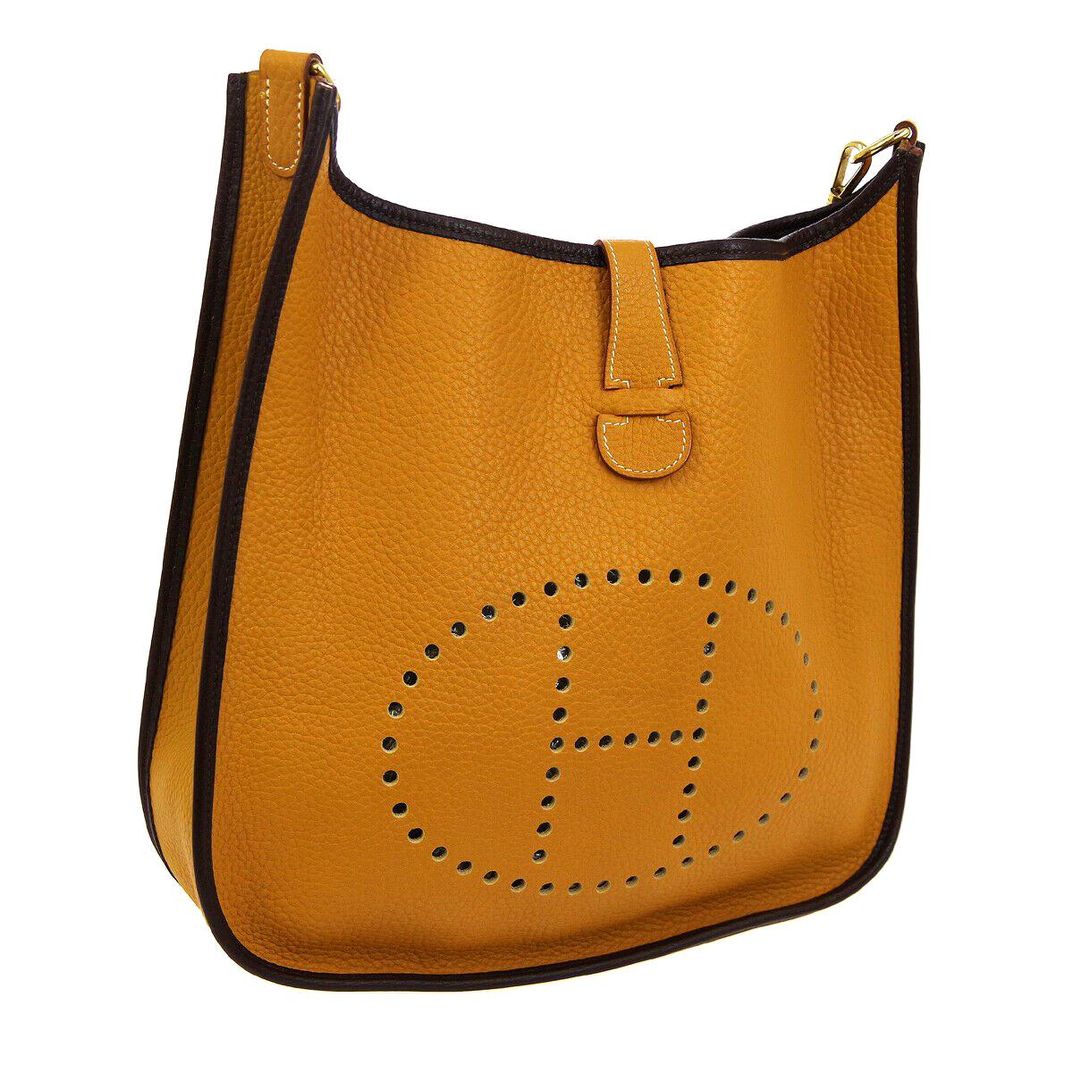 Hermes Golden Trim Leather Canvas "H" Logo Men's Women's Crossbody Shoulder Bag
