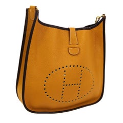 Vintage Hermes Golden Trim Leather Canvas "H" Logo Men's Women's Crossbody Shoulder Bag