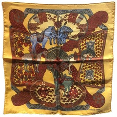 Hermes Golden Yellow Art des Steppes Silk Pocket Square Scarf