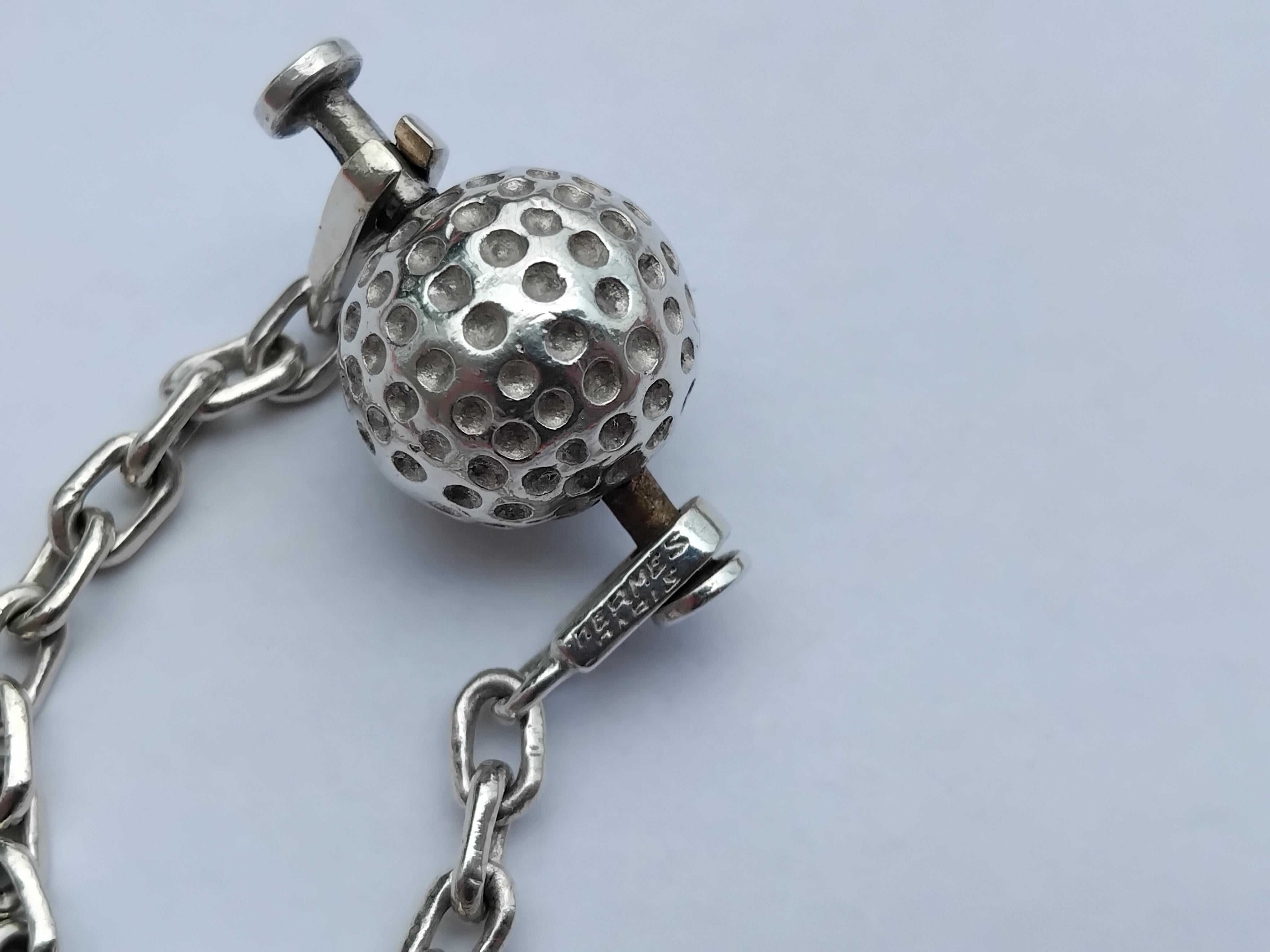 da uomo o donna Hermès Golf Ball Key Holder Key Ring Silver in vendita