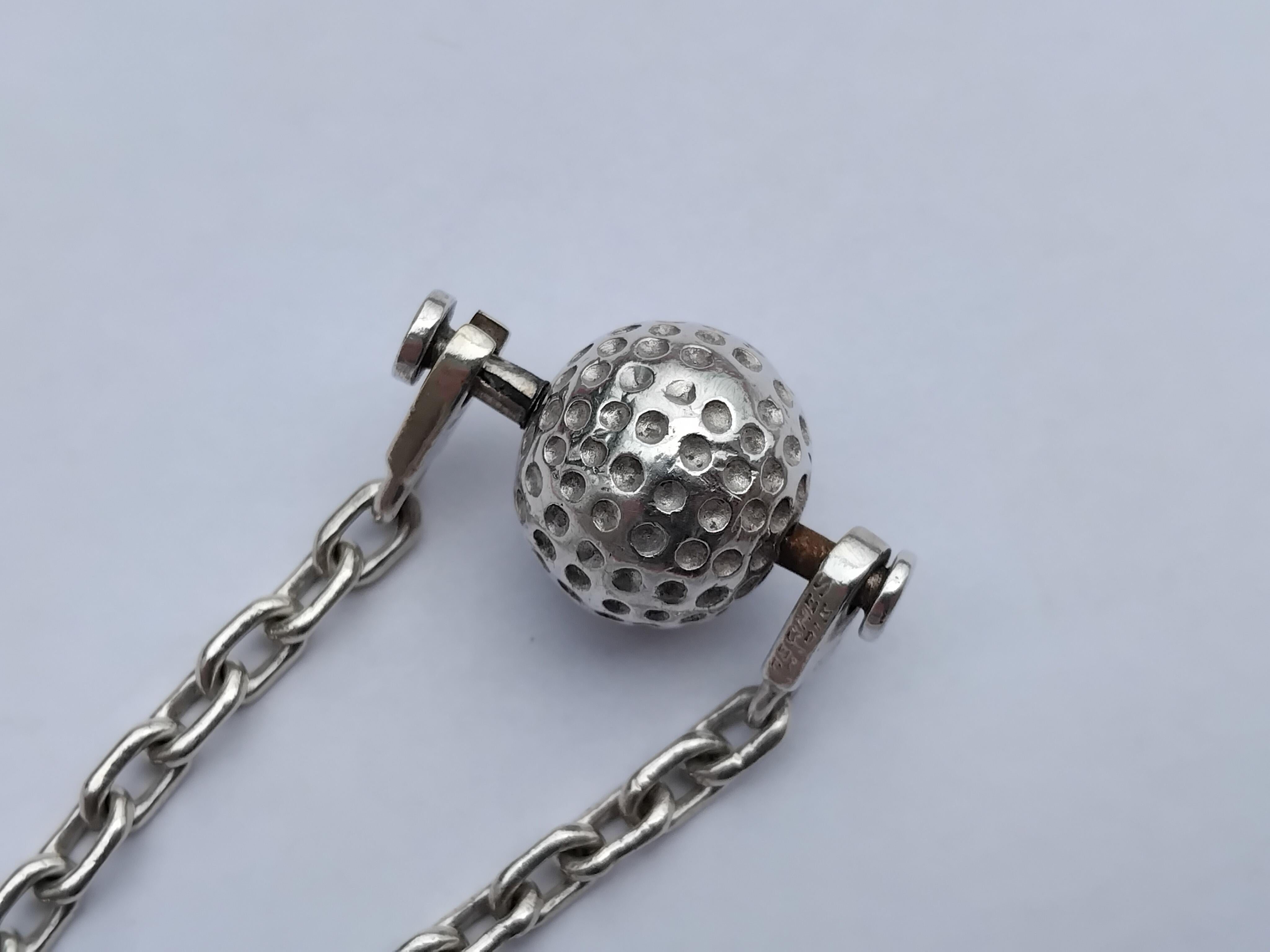 Hermès Golf Ball Key Holder Key Ring Silver in vendita 1