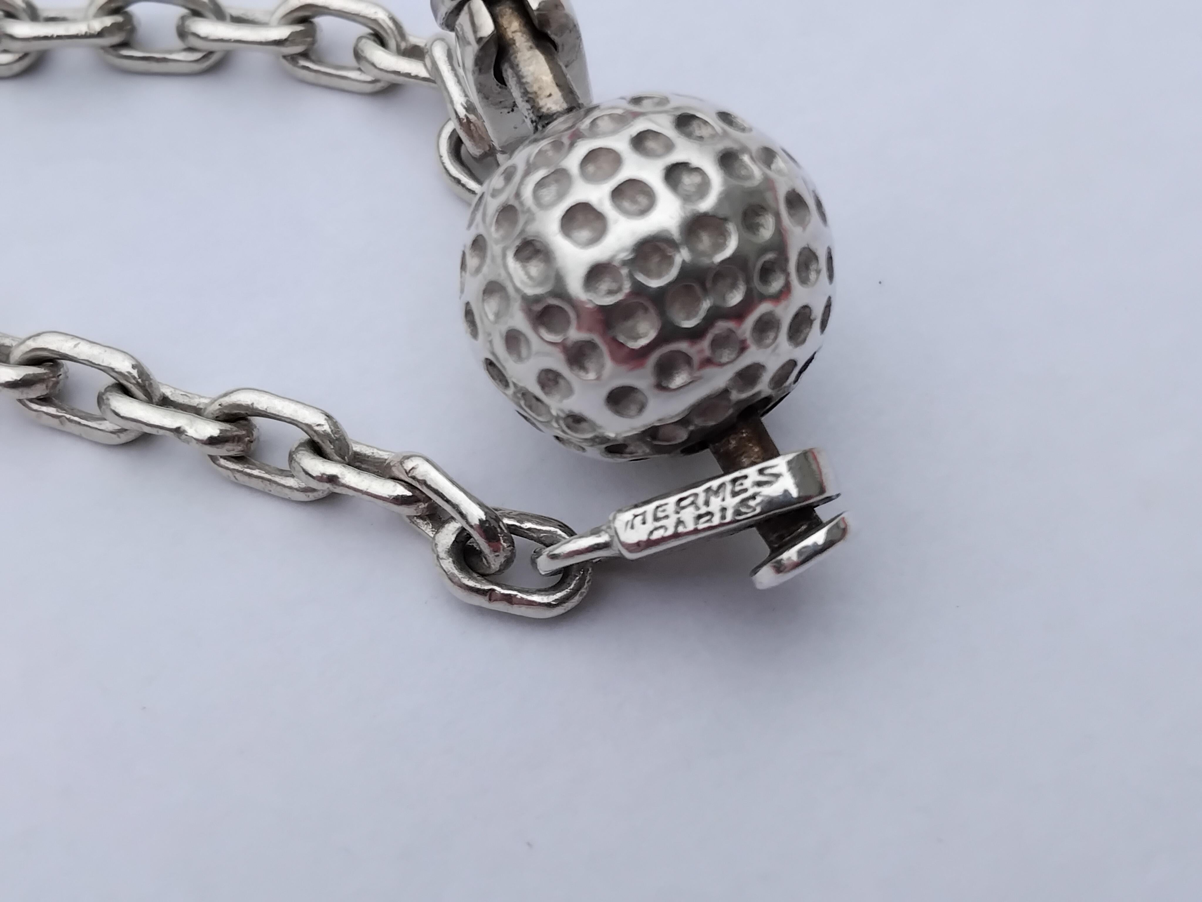 Hermès Golf Ball Key Holder Key Ring Silver in vendita 4