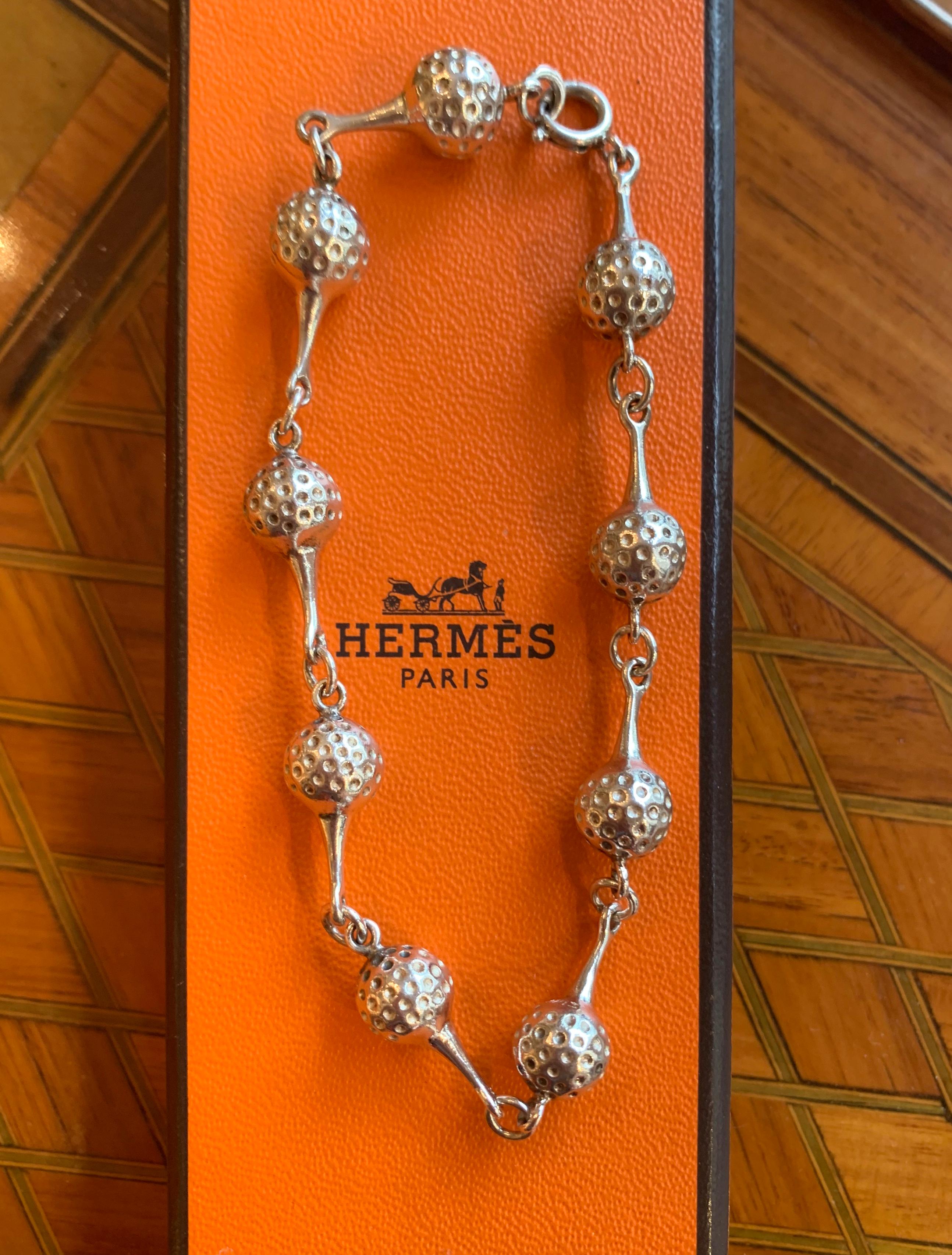 Contemporary Hermès Golf Balls Pattern Silver Bracelet