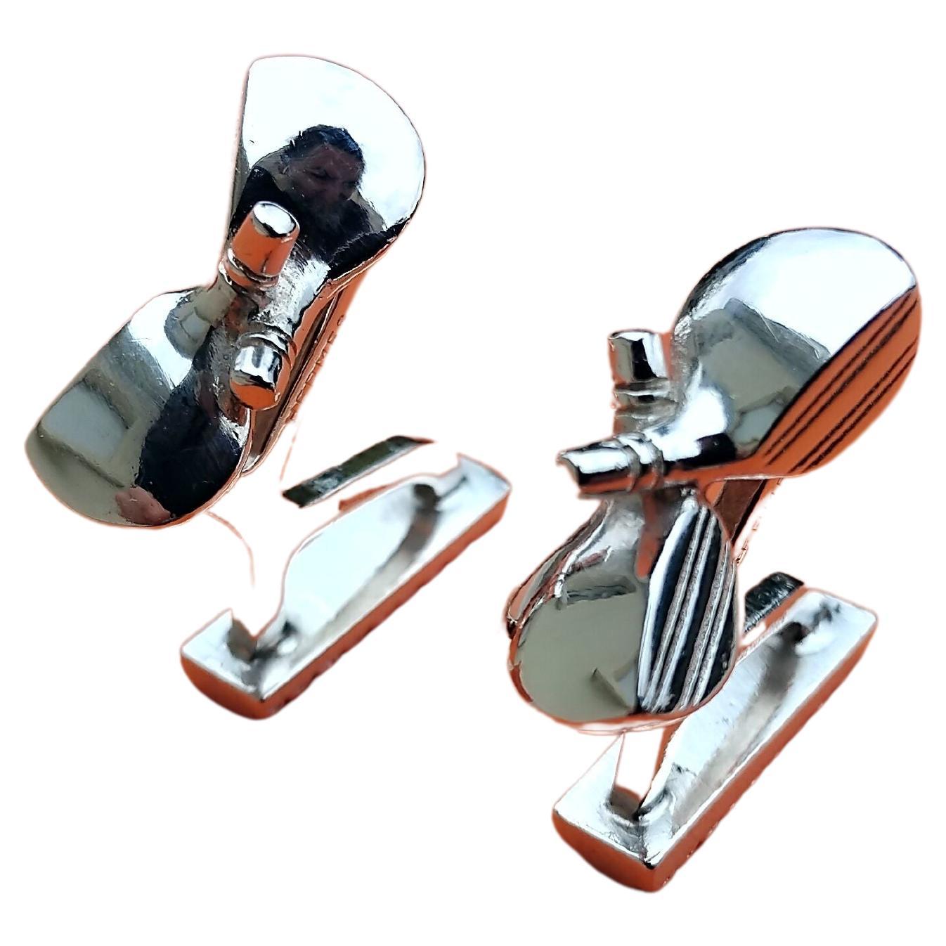 Hermès Golf Clubs Shaped Cufflinks Silver RARE