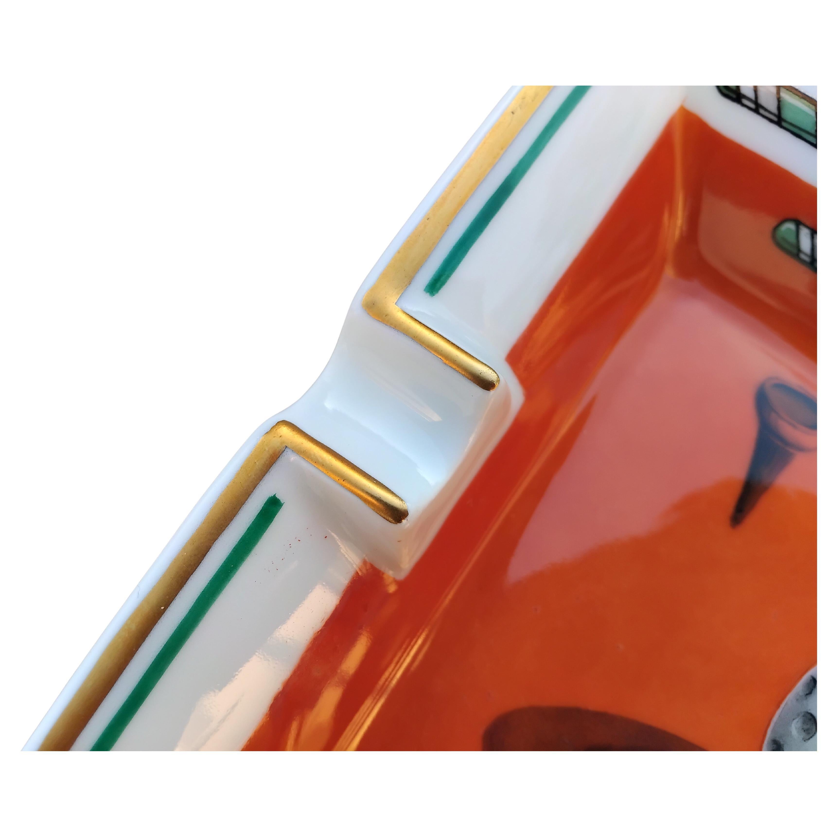 Hermès Golf Print Cigar Ashtray Change Tray Porcelain Gold 7