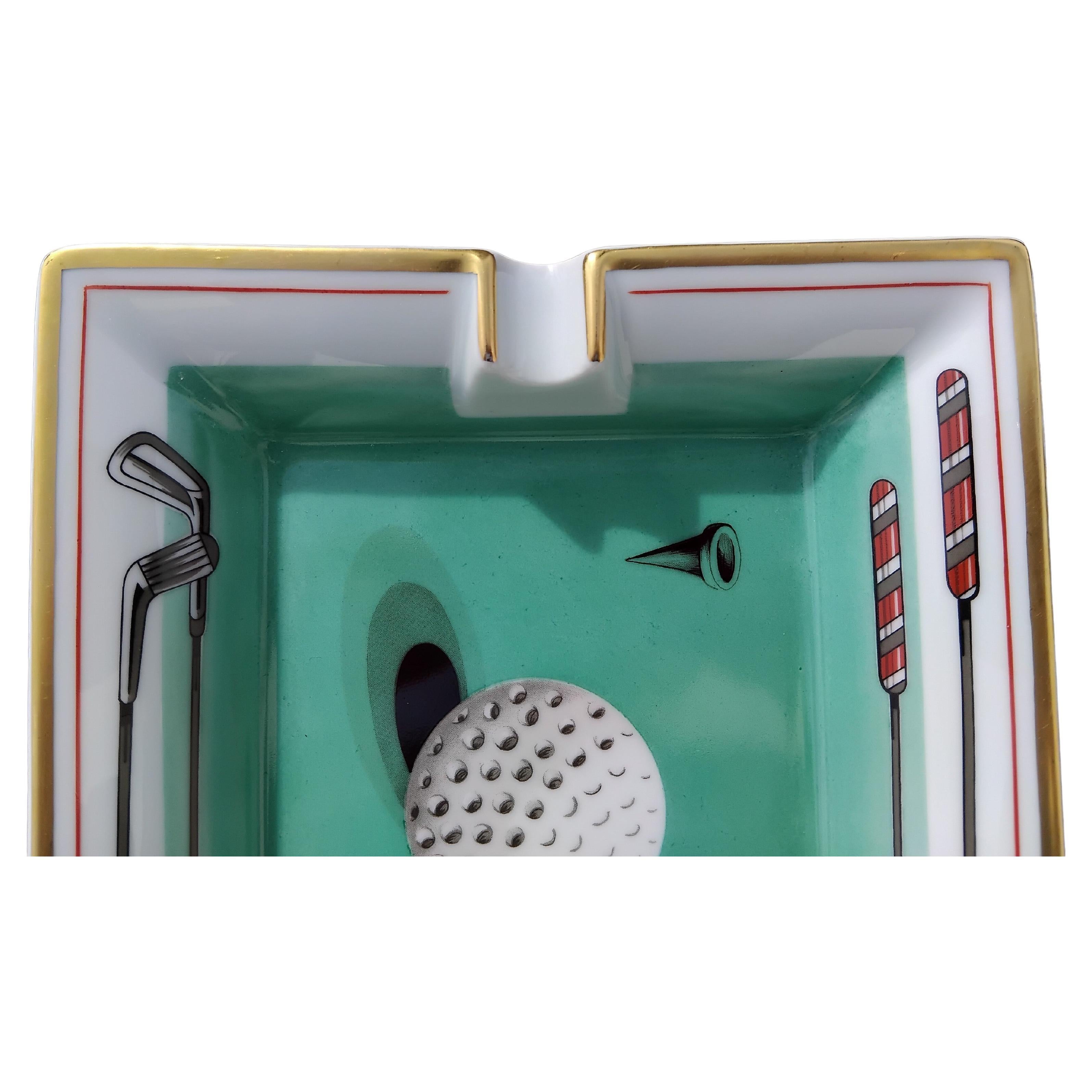 Hermès Golf Print Cigar Ashtray Change Tray Porcelain Gold For Sale 6