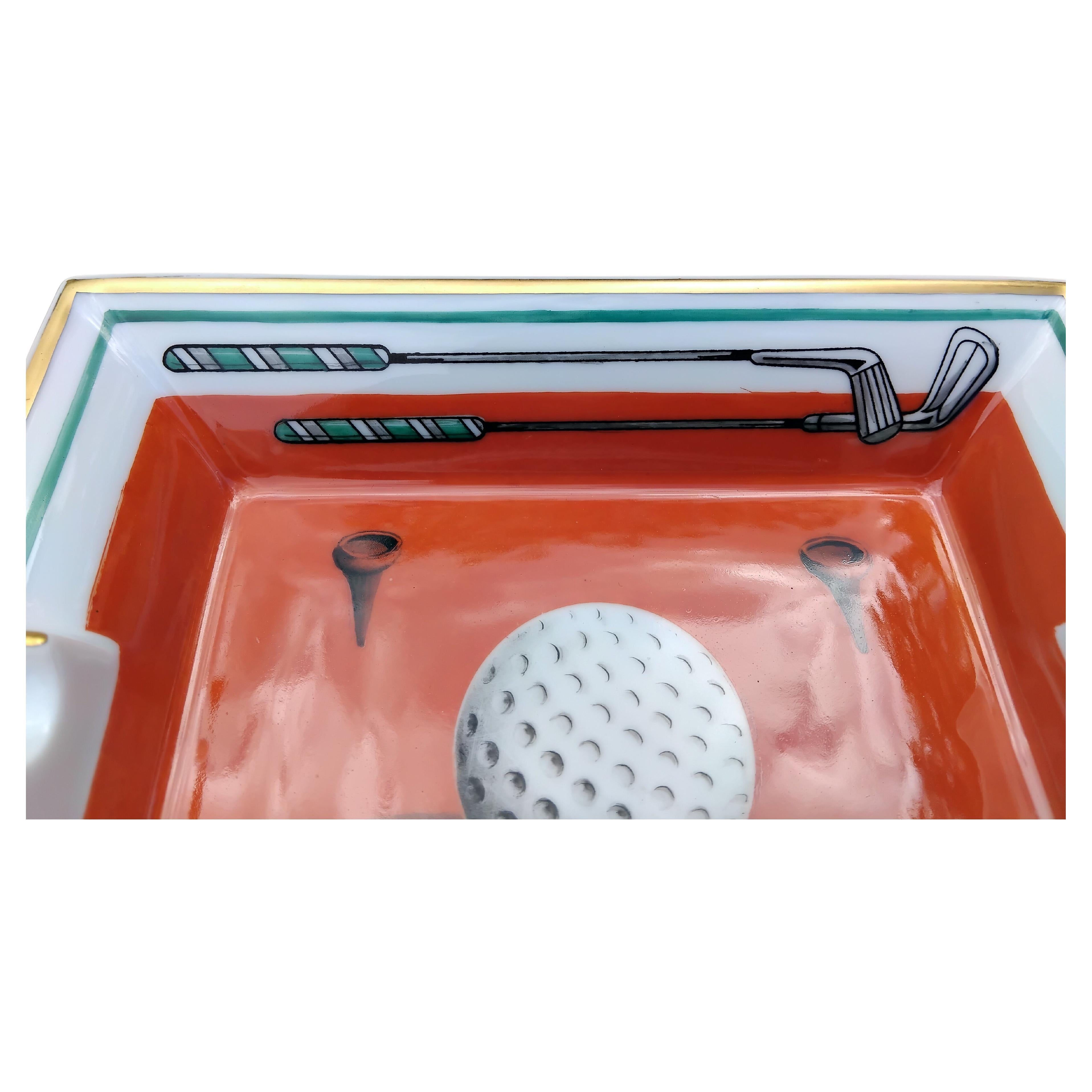 Hermès Golf Print Cigar Ashtray Change Tray Porcelain Gold en venta 5