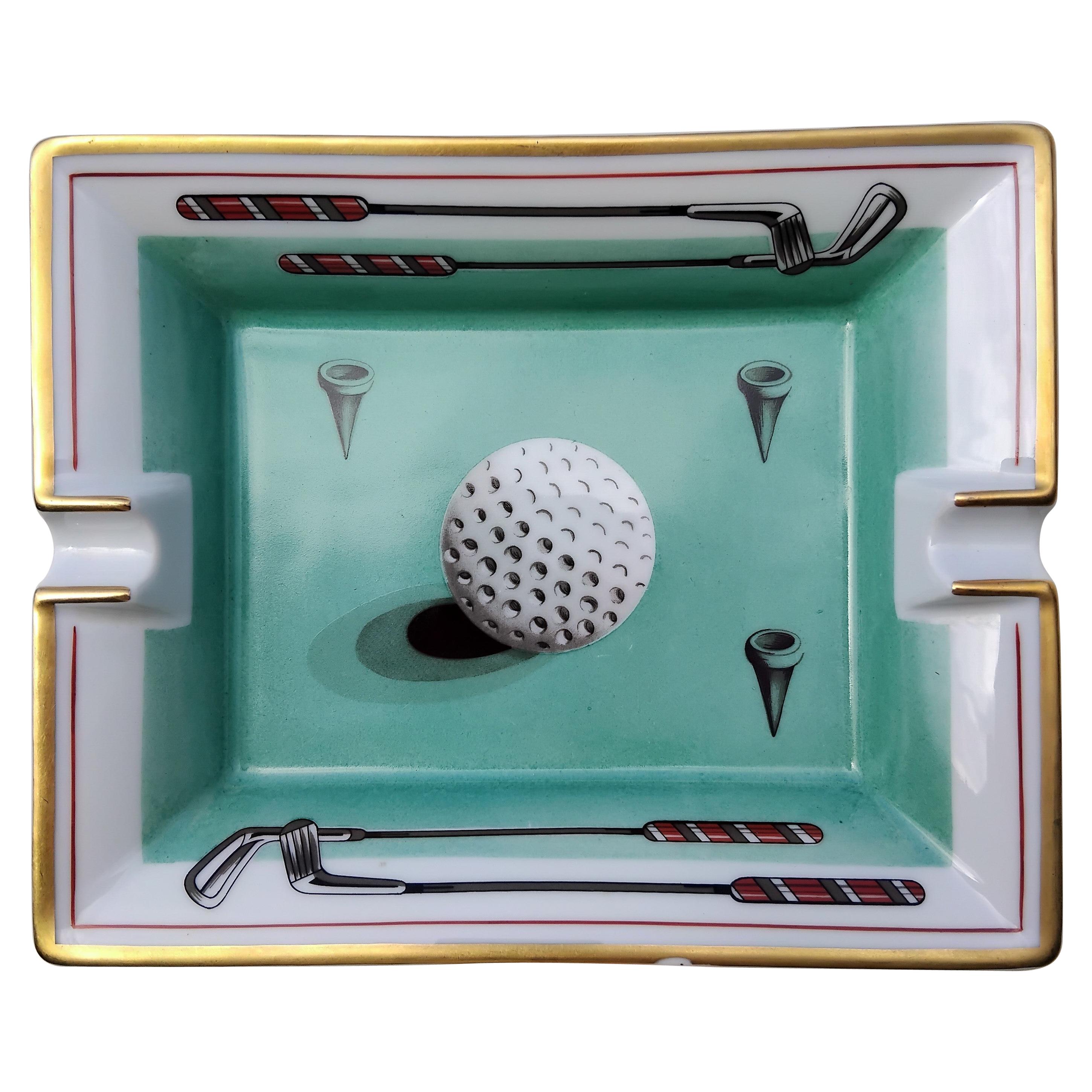 Hermès Cendrier Cigare Impression Golf Porcelaine Or en vente 6