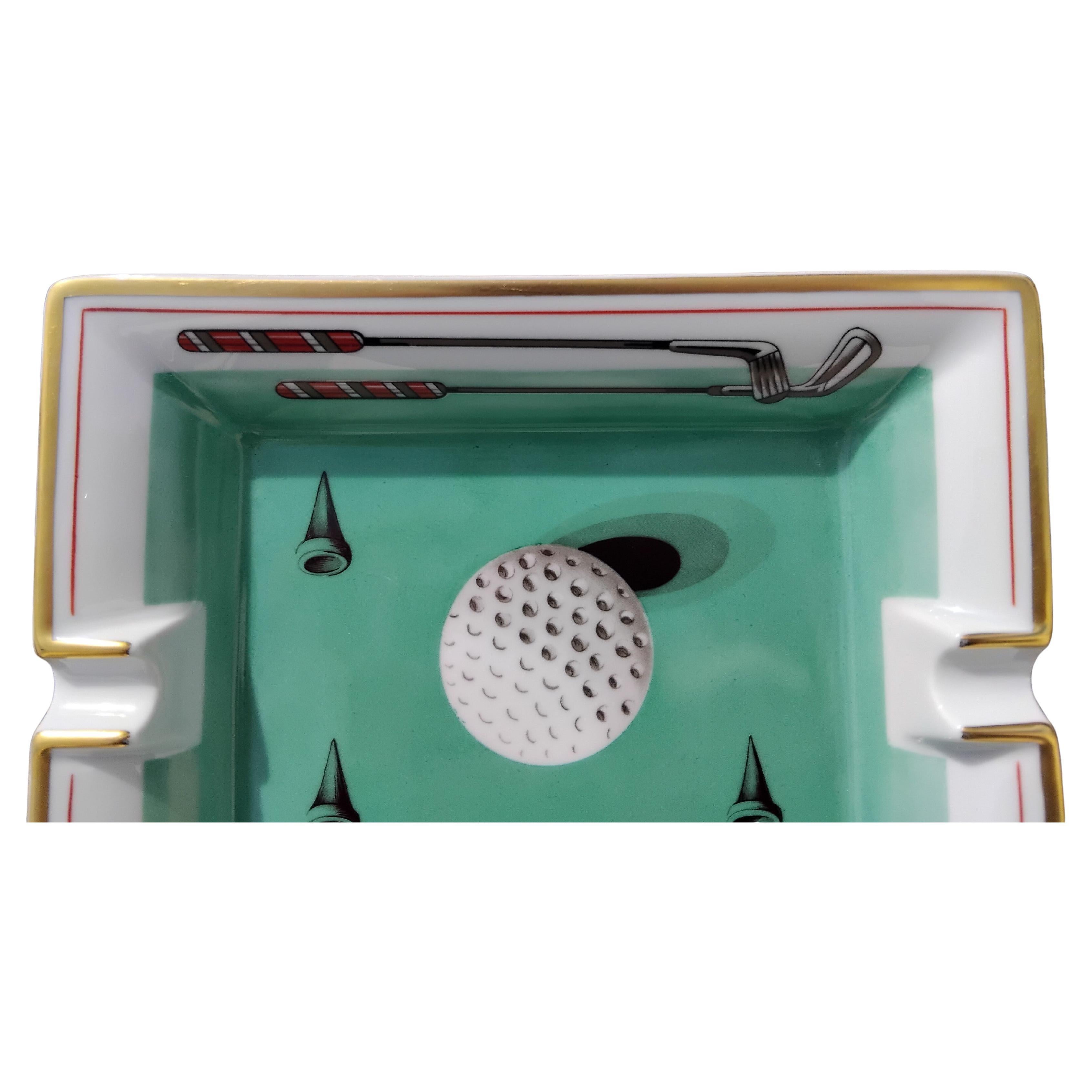 Hermès Golf Print Cigar Ashtray Change Tray Porcelain Gold For Sale 7