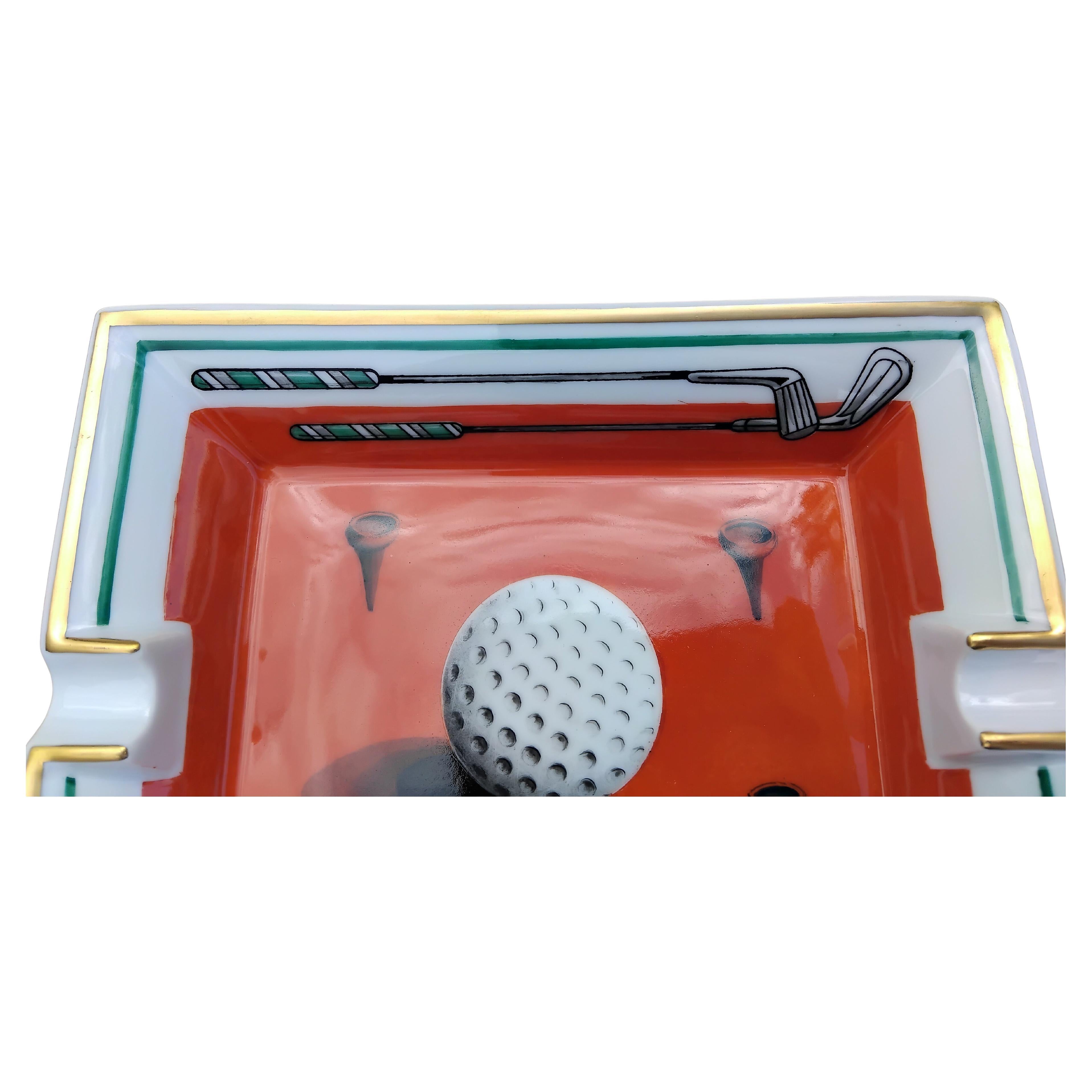 Hermès Golf Print Cigar Ashtray Change Tray Porcelain Gold en venta 6