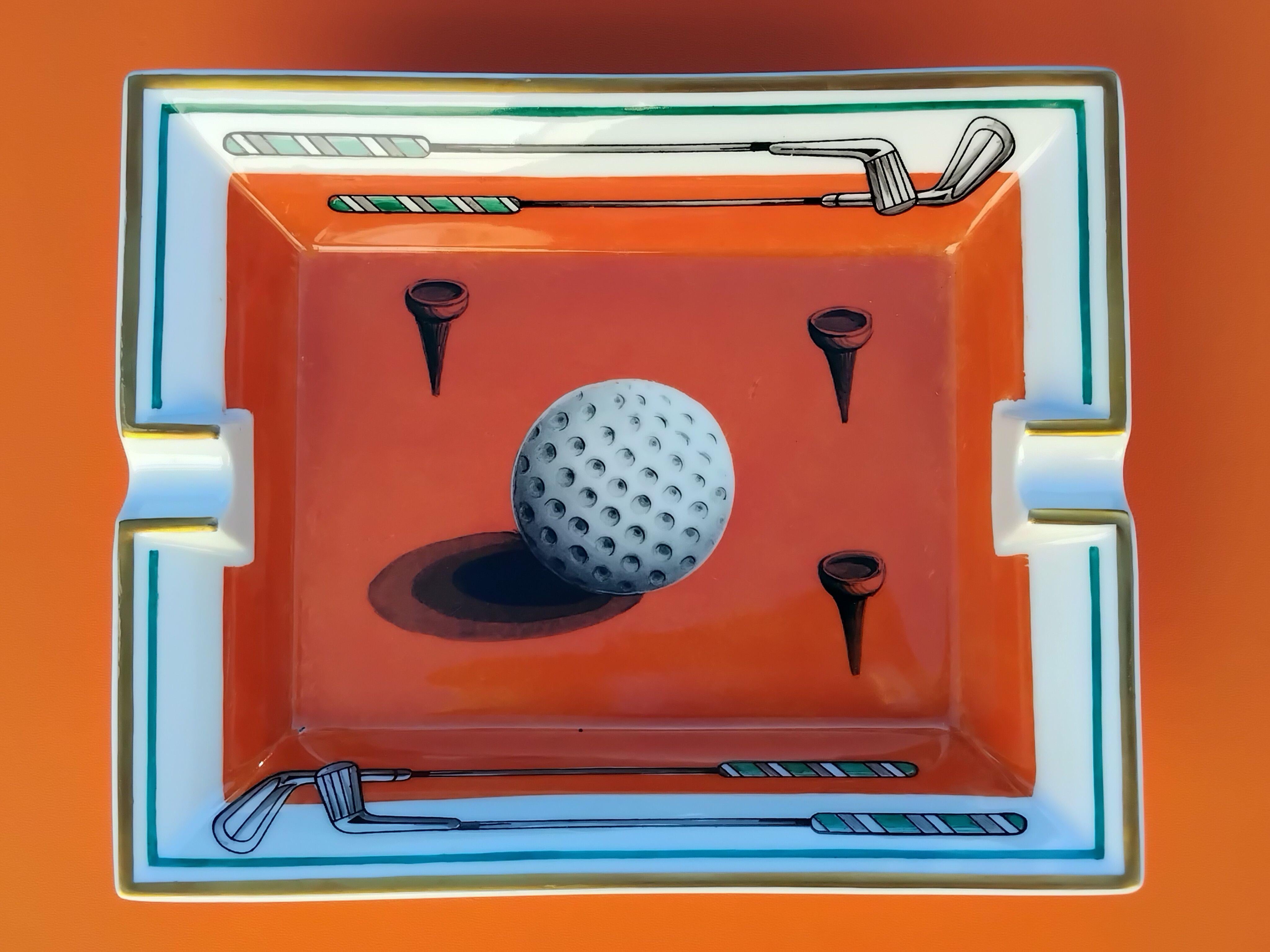 Hermès Golf Print Cigar Ashtray Change Tray Porcelain Gold 8