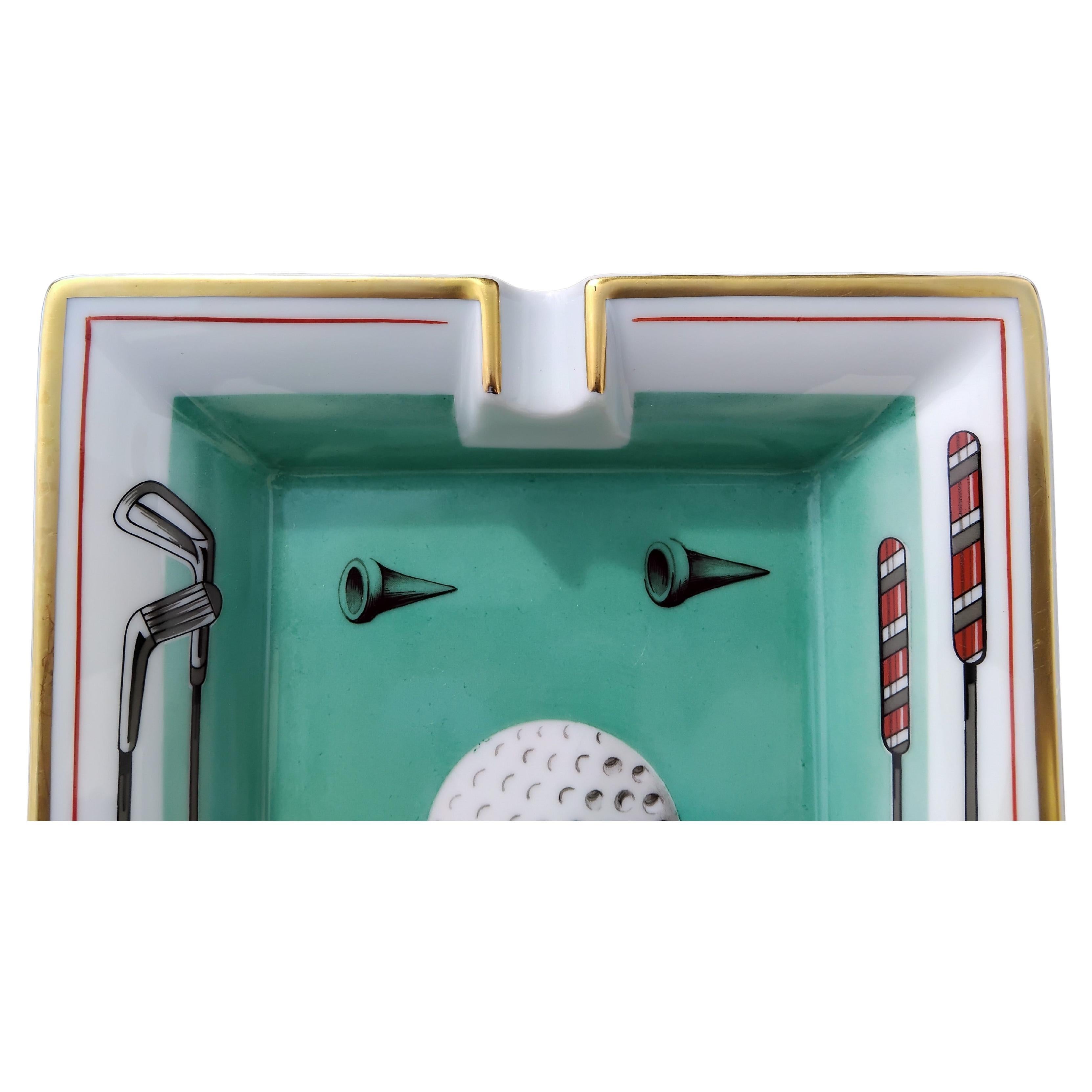 Hermès Golf Print Cigar Ashtray Change Tray Porcelain Gold For Sale 8