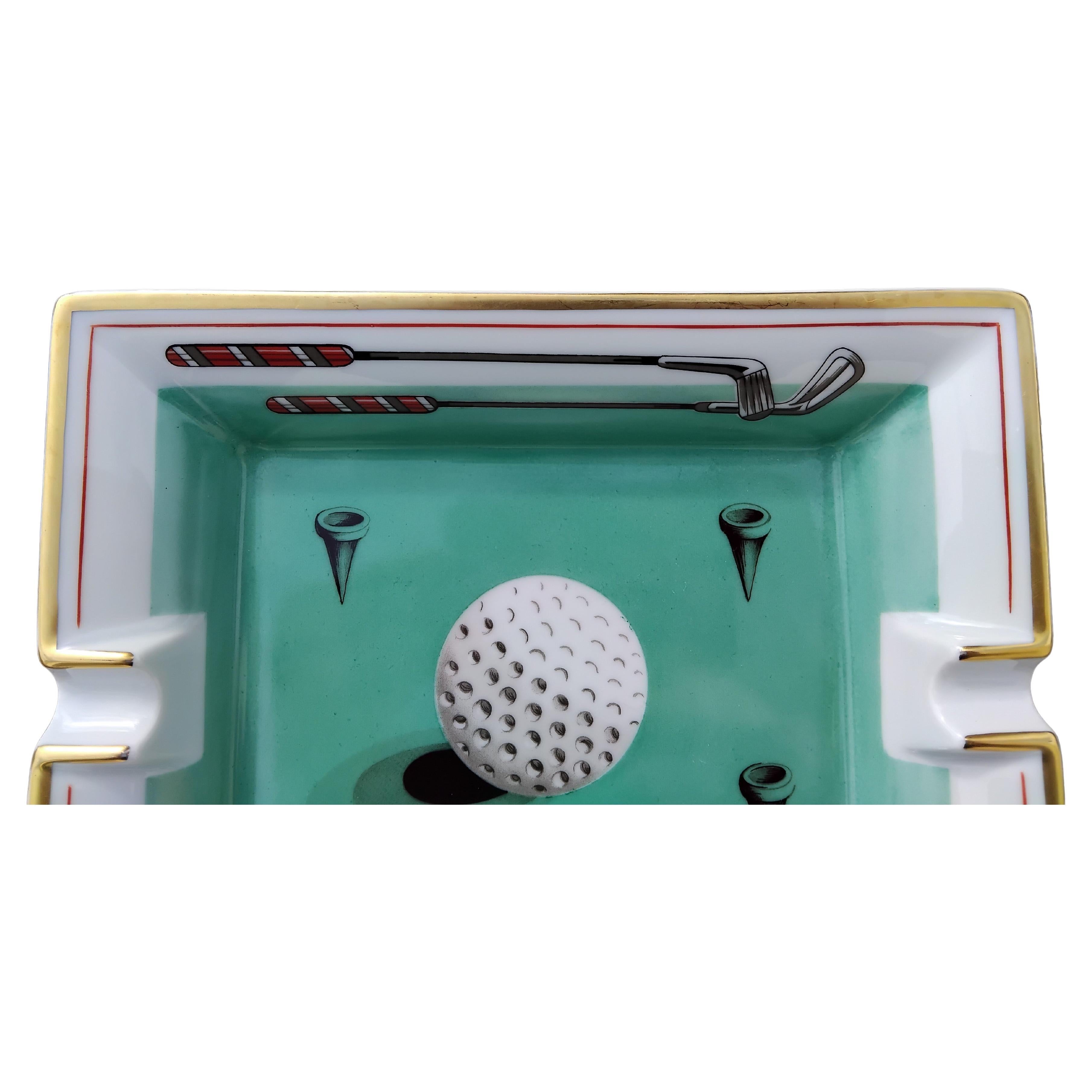 Hermès Golf Print Cigar Ashtray Change Tray Porcelain Gold For Sale 9