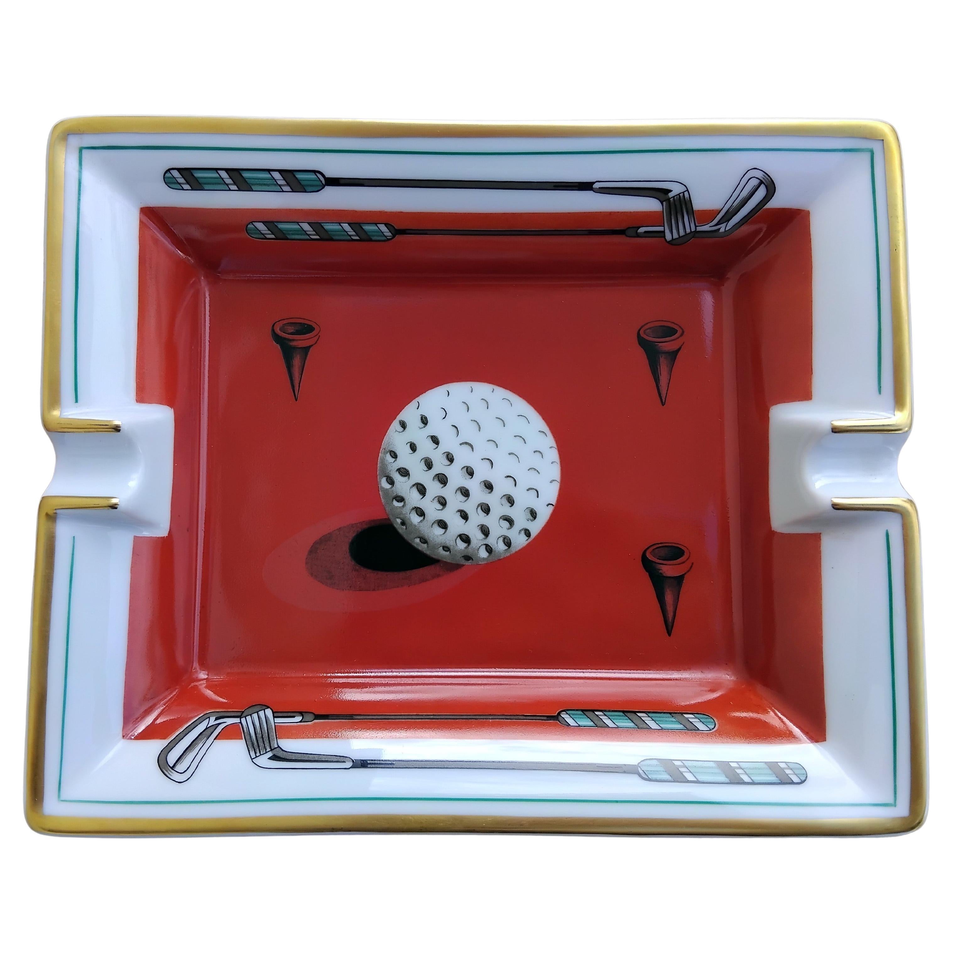Hermès Golf Print Zigarren Aschenbecher ändern Tablett Porzellan Gold im Angebot 8