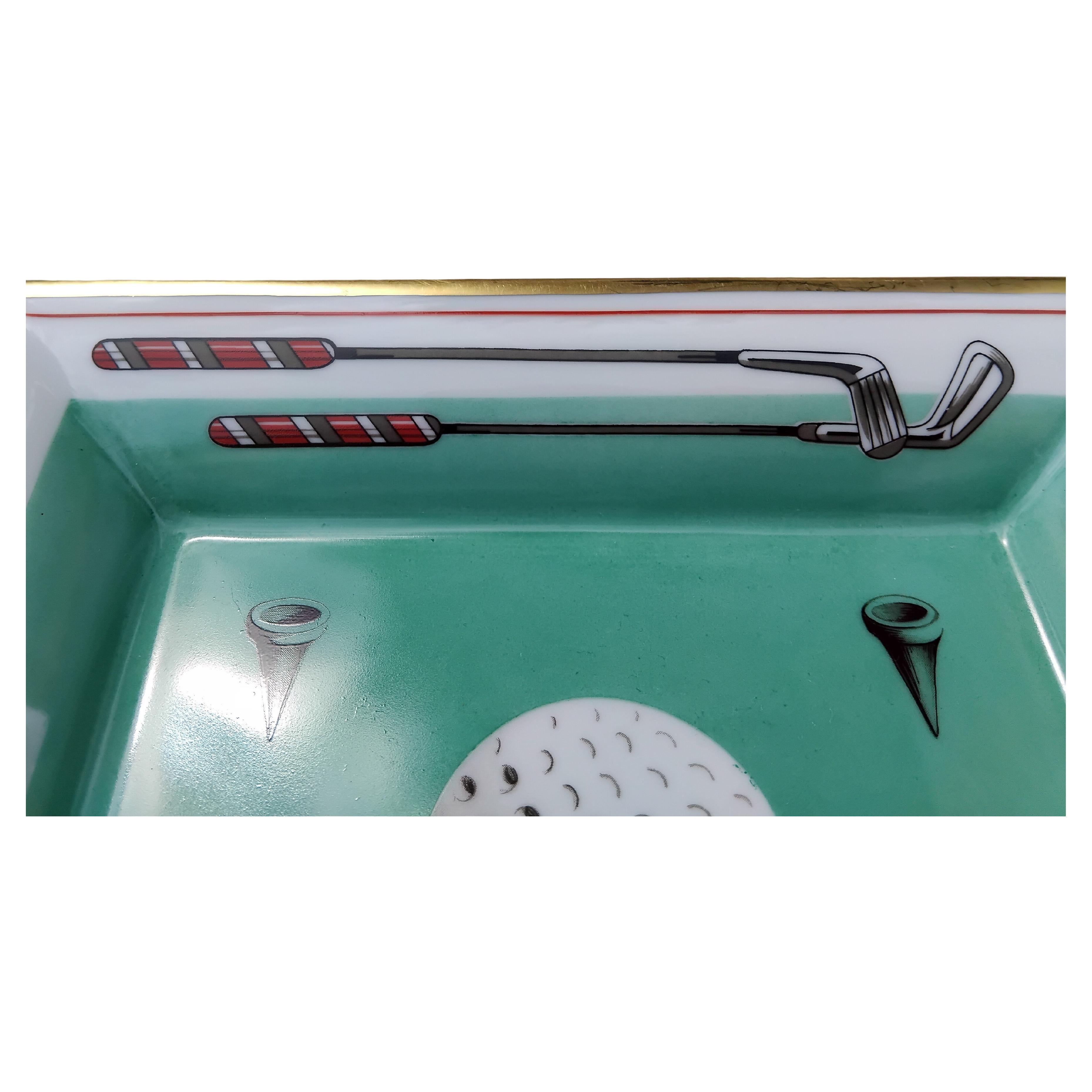 Hermès Golf Print Cigar Ashtray Change Tray Porcelain Gold For Sale 10