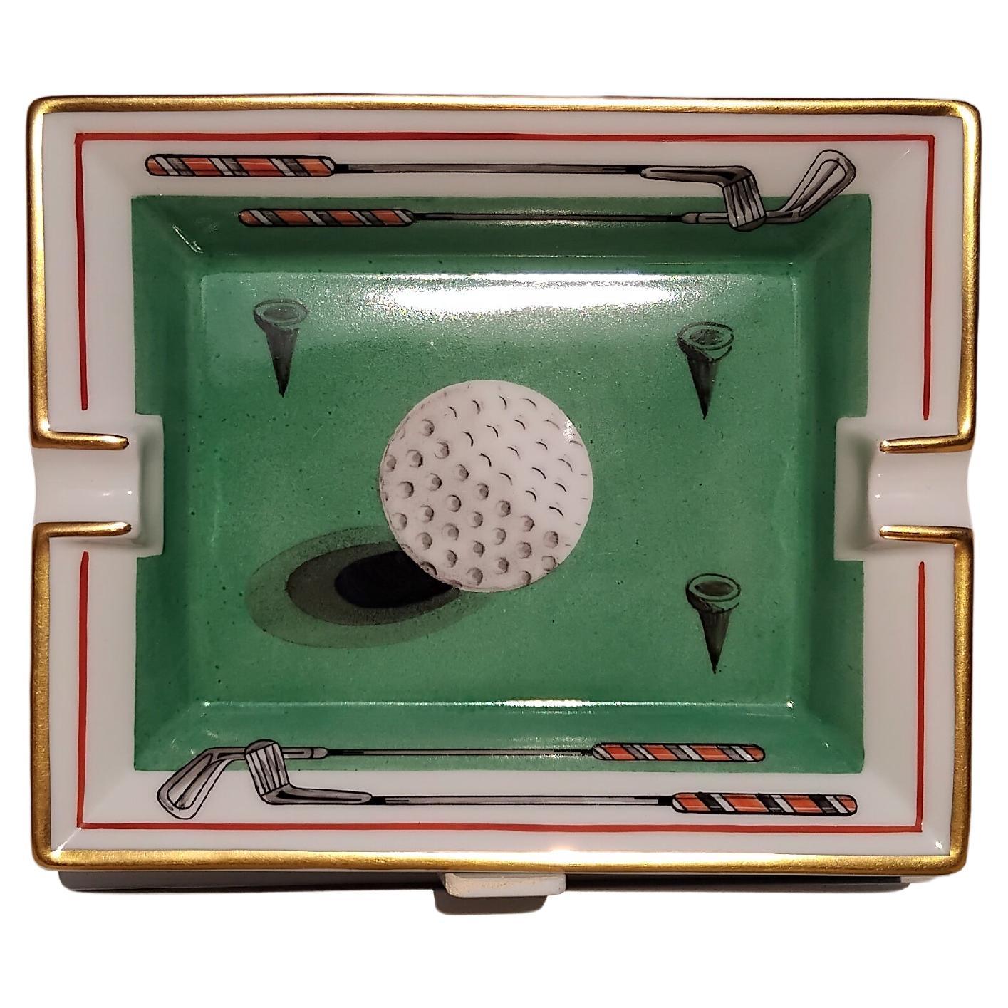 Hermès Golf Print Cigar Ashtray Change Tray Porcelain Gold 13