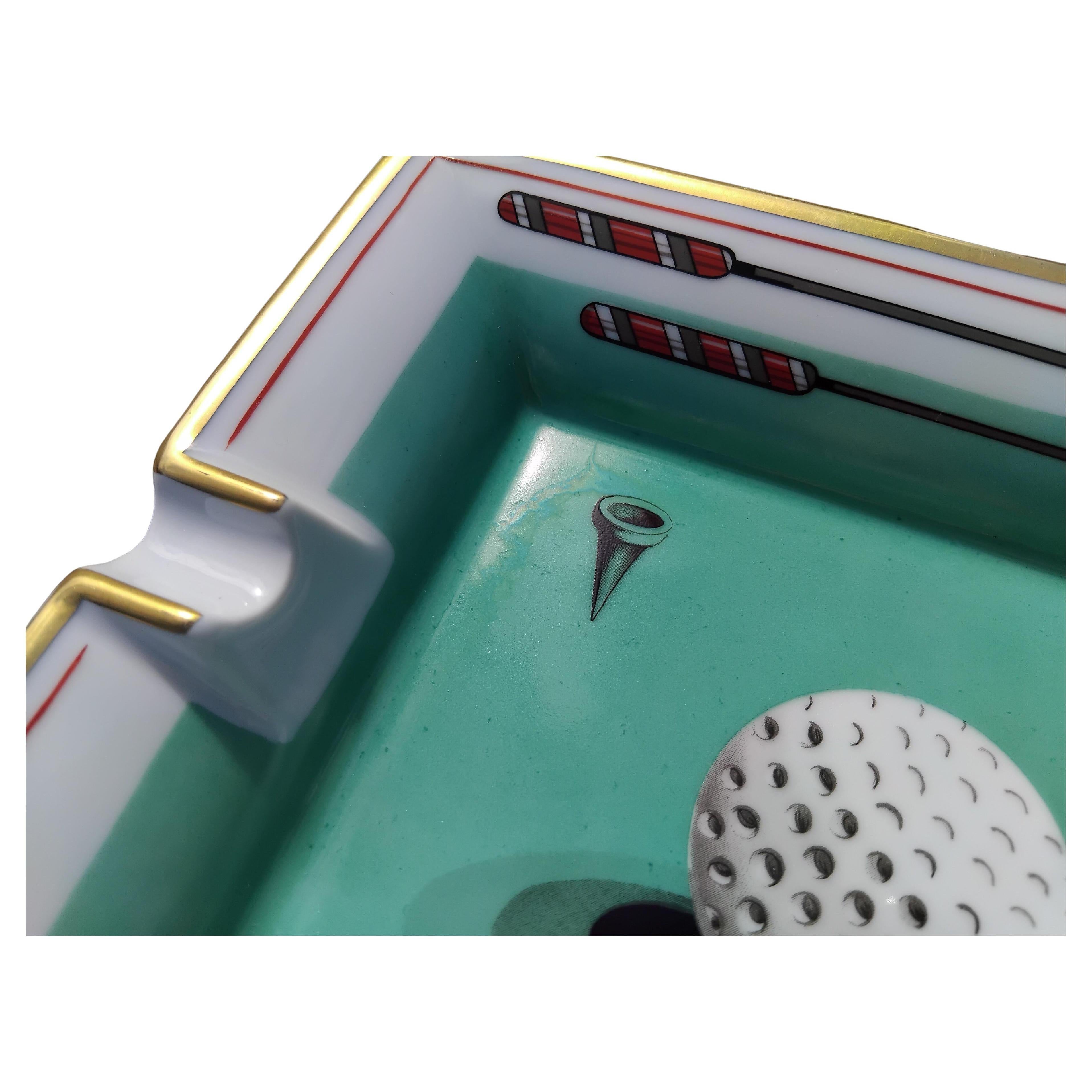 Hermès Golf Print Cigar Ashtray Change Tray Porcelain Gold 12