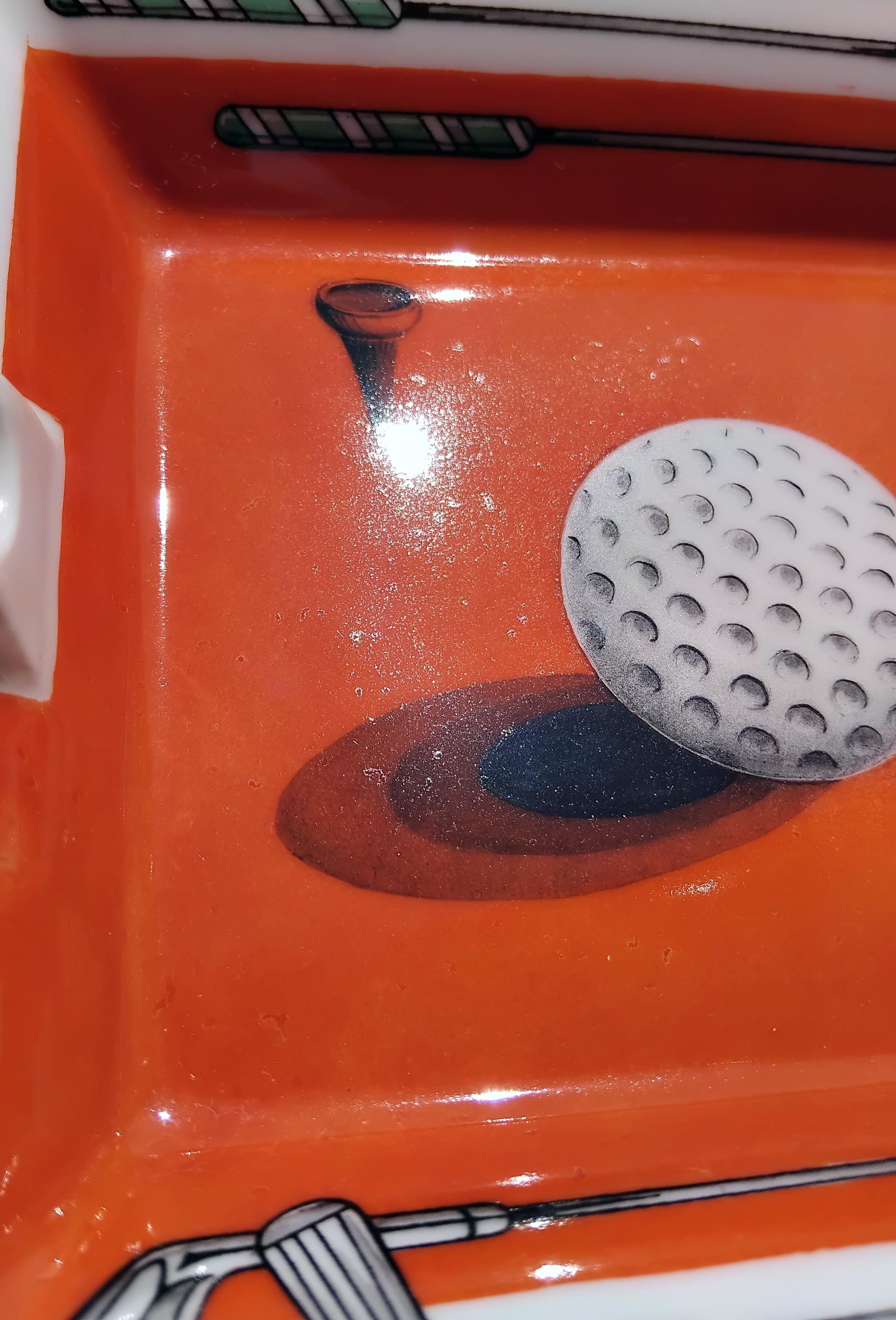 Hermès Golf Print Cigar Ashtray Change Tray Porcelain Gold 13