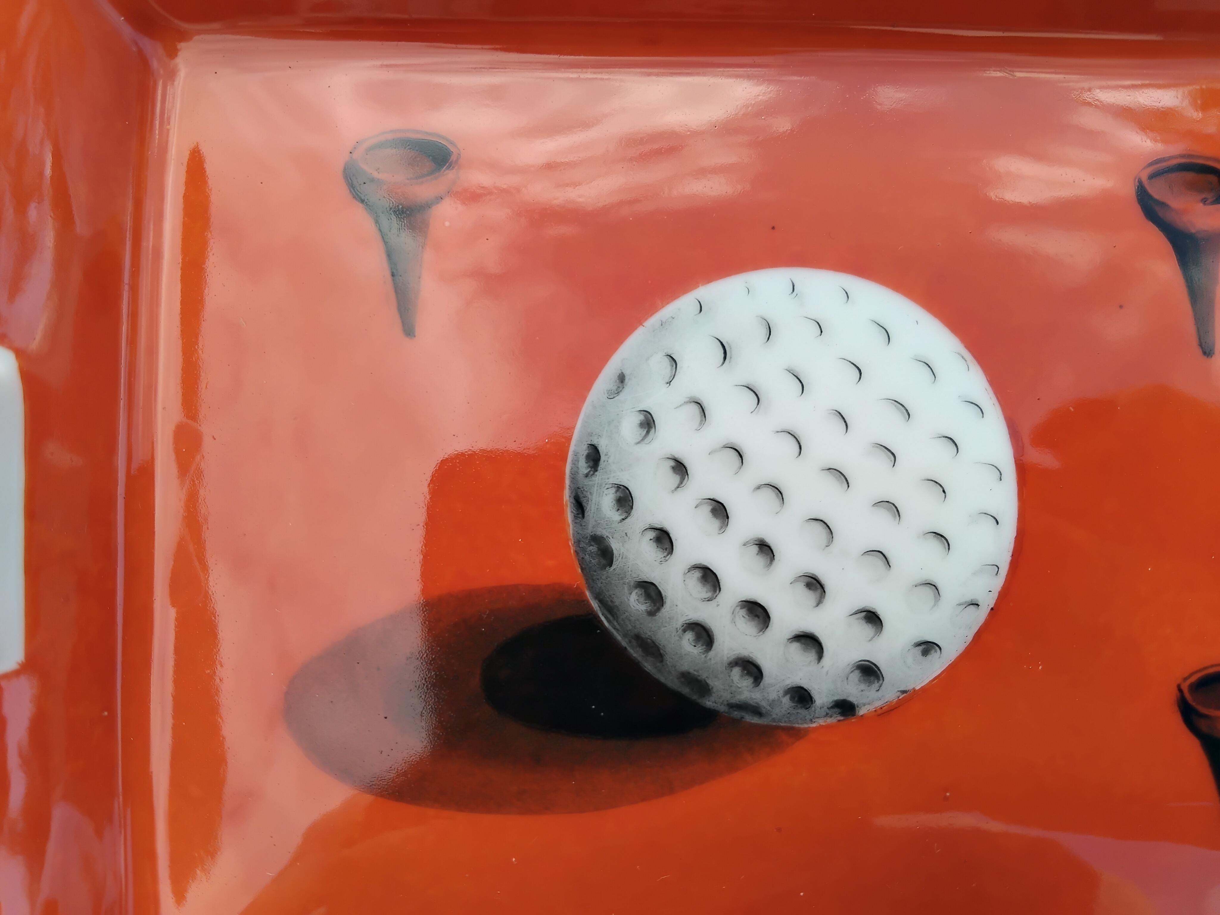 Hermès Golf Print Cigar Ashtray Change Tray Porcelain Gold en venta 13