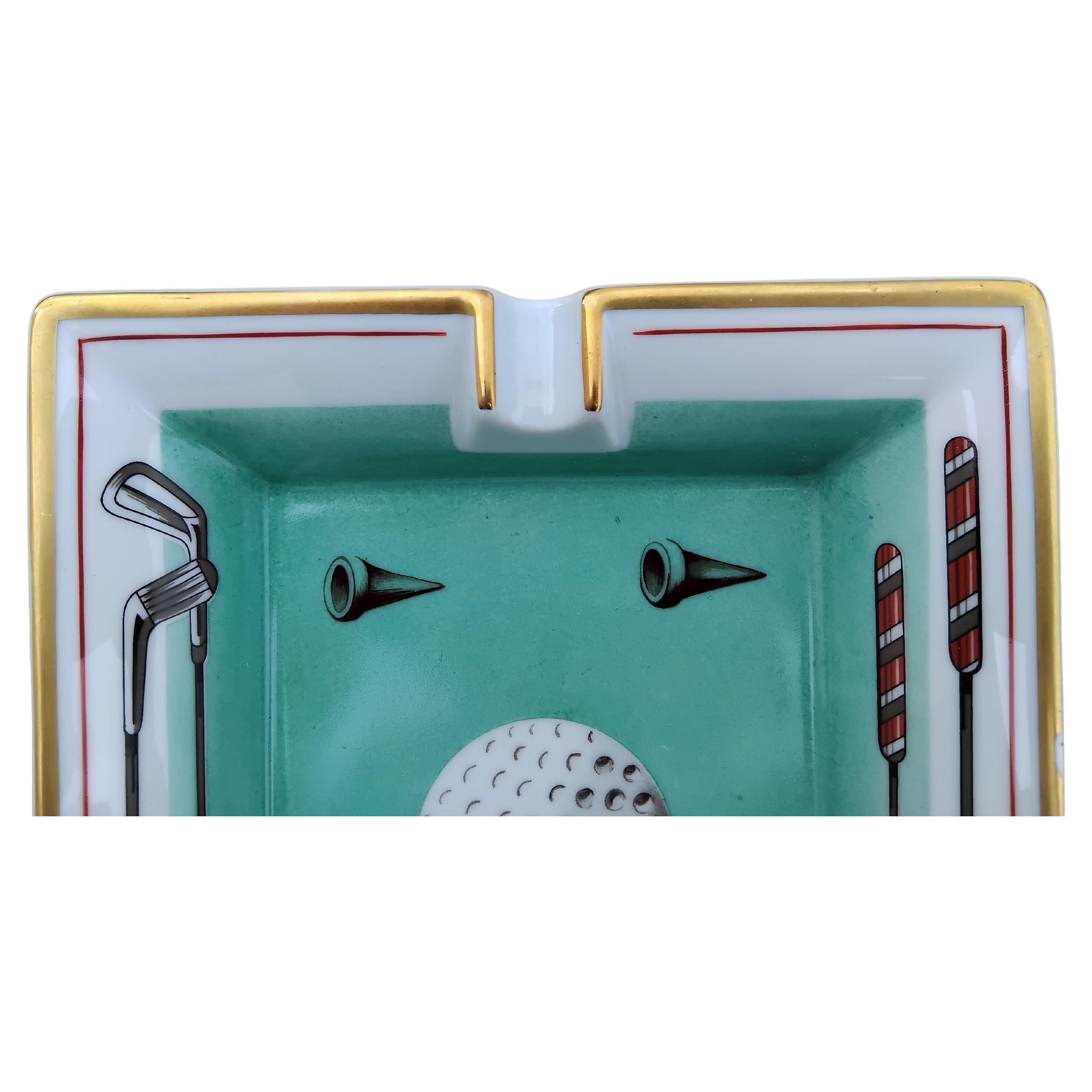 Hermès Cendrier Cigare Impression Golf Porcelaine Or en vente 1