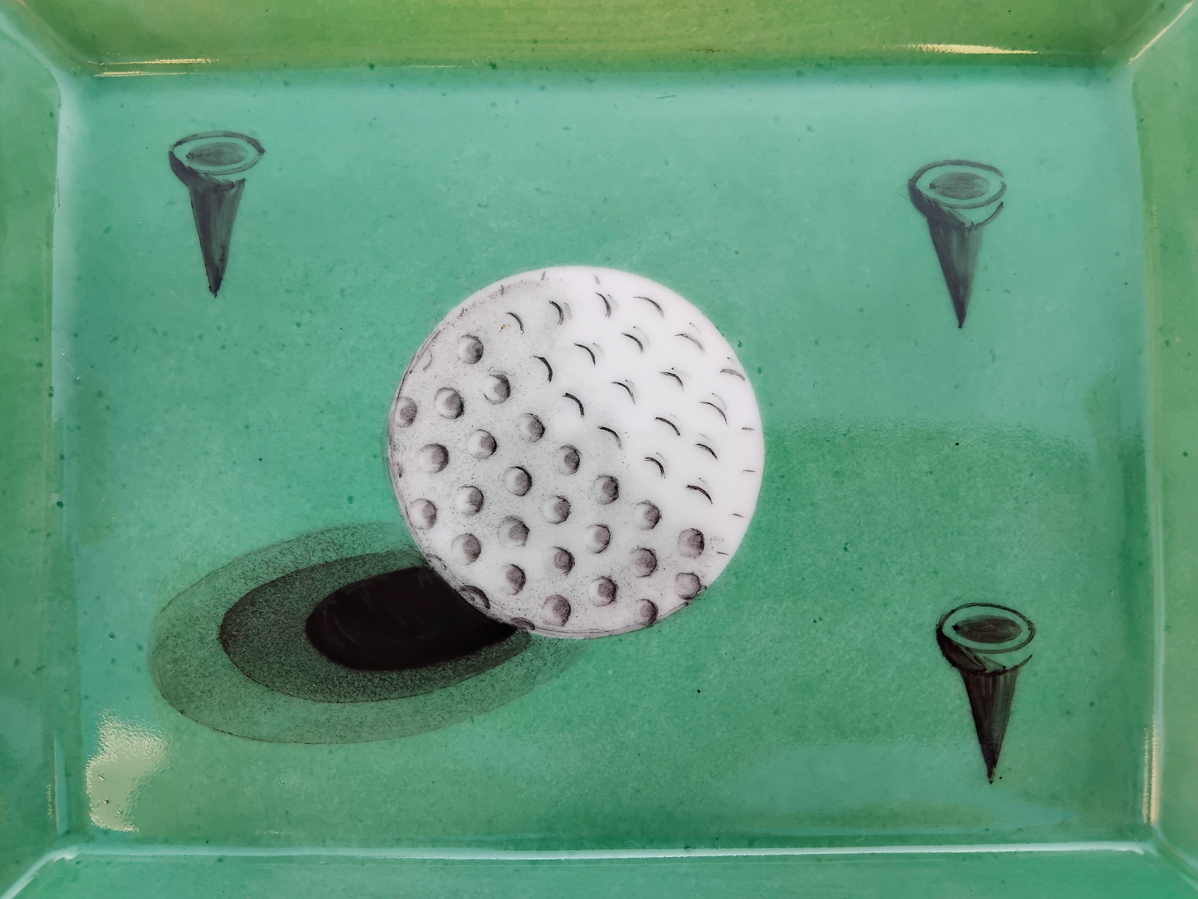 Women's or Men's Hermès Golf Print Cigar Ashtray Change Tray Porcelain Gold