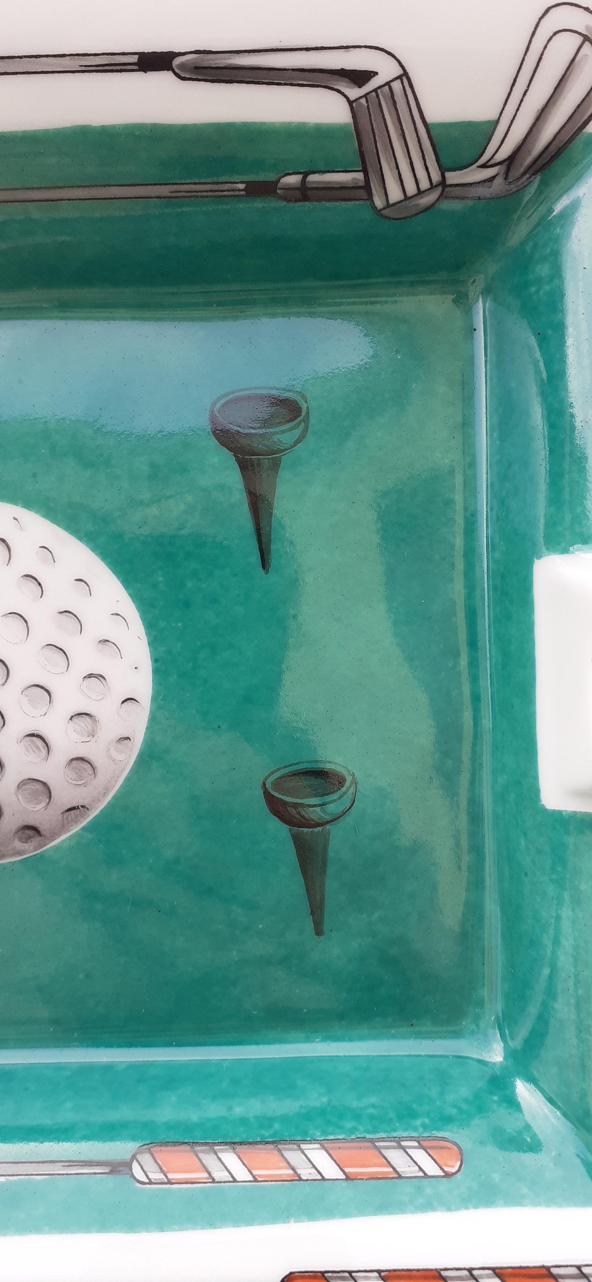 Blue Hermès Golf Print Cigar Ashtray Change Tray Porcelain Gold