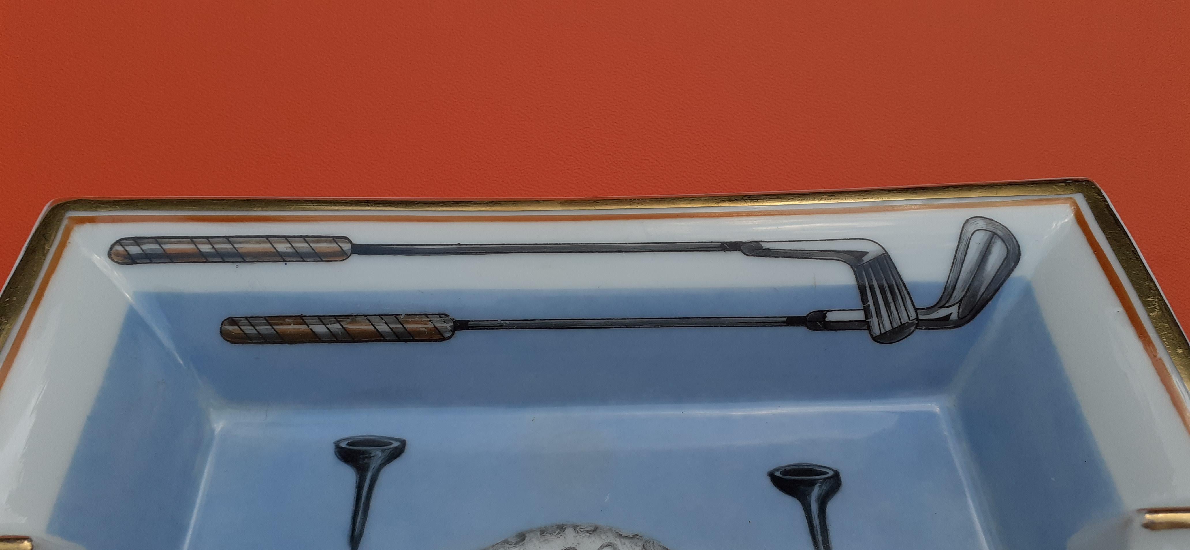 Gray Hermès Golf Print Cigar Ashtray Change Tray Porcelain Gold