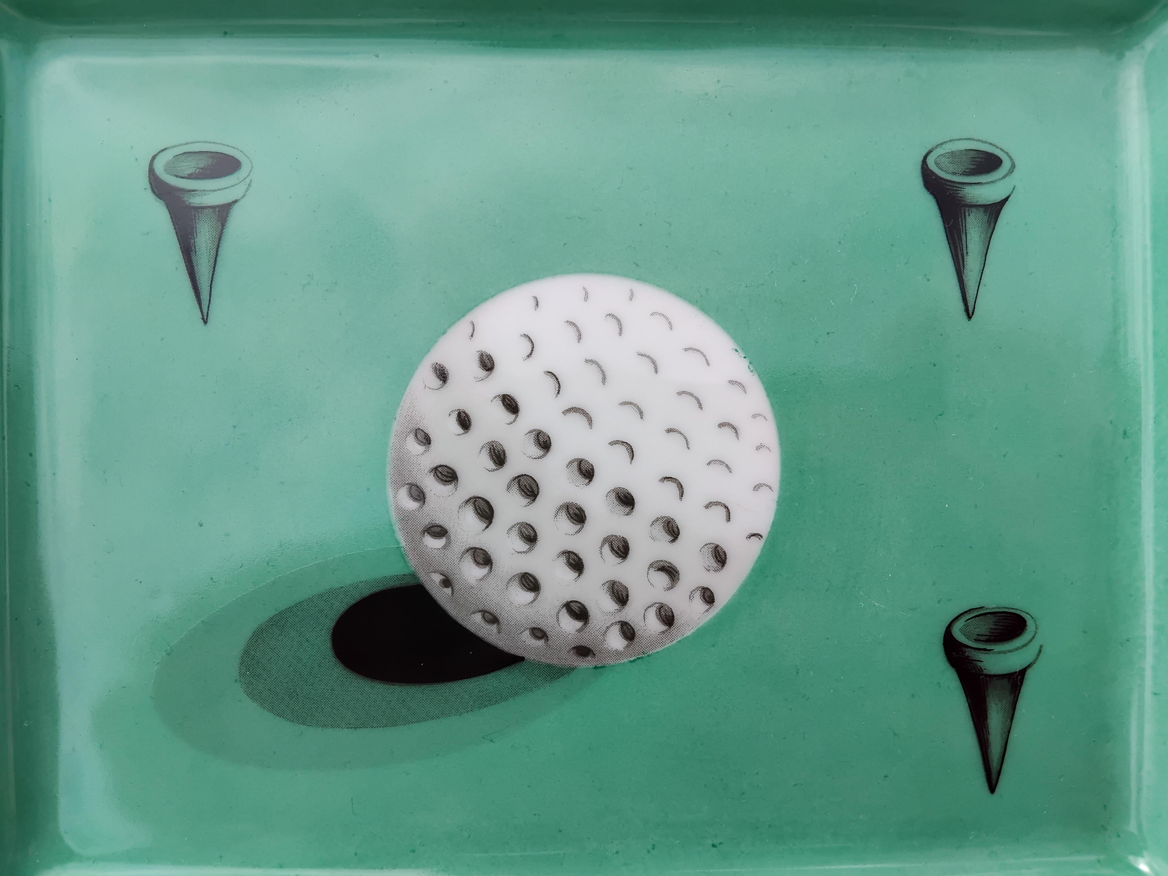 Hermès Golf Print Cigar Ashtray Change Tray Porcelain Gold In Good Condition For Sale In Corcoué Sur Logne, Loire-Atlantique