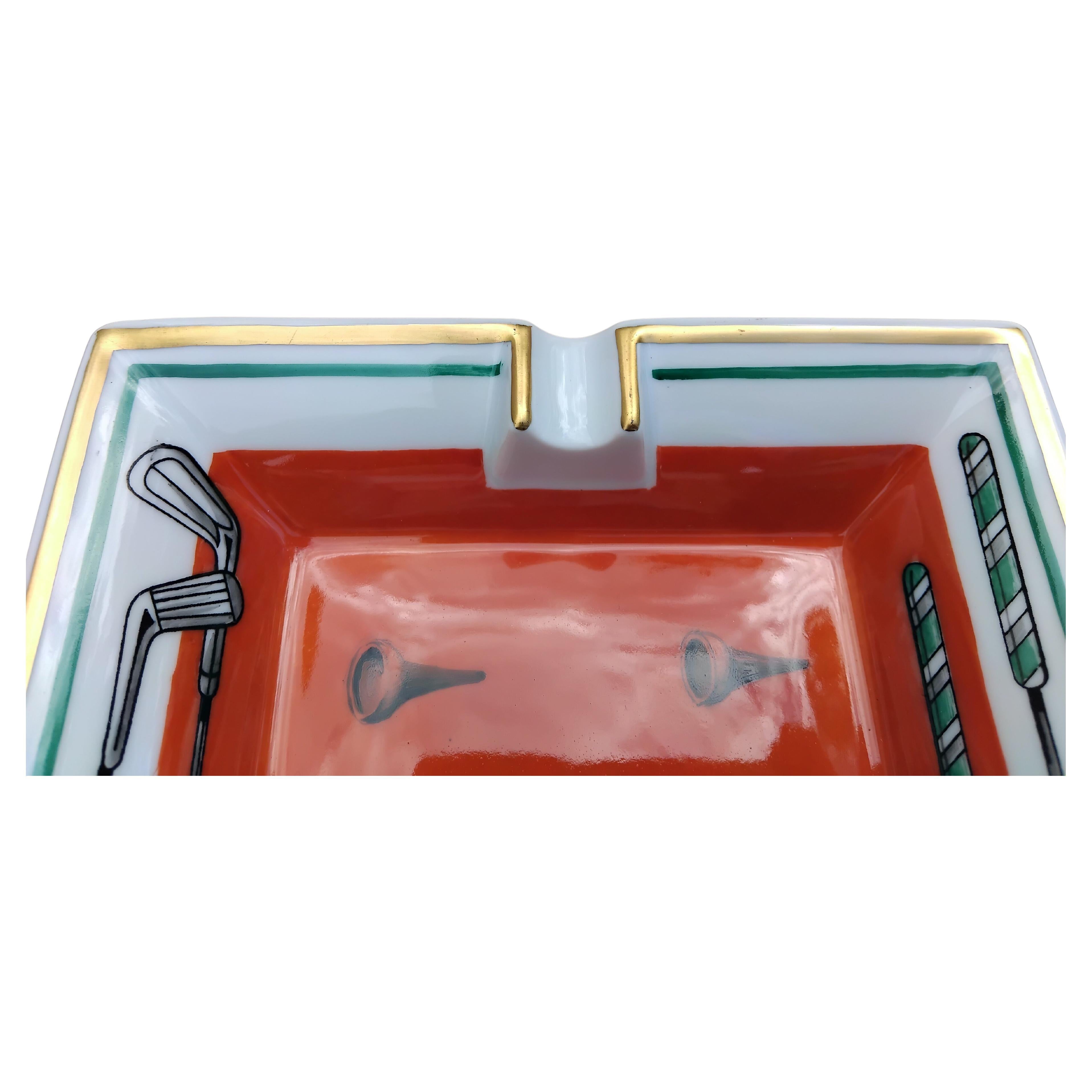 Hermès Golf Print Cigar Ashtray Change Tray Porcelain Gold Oro en venta
