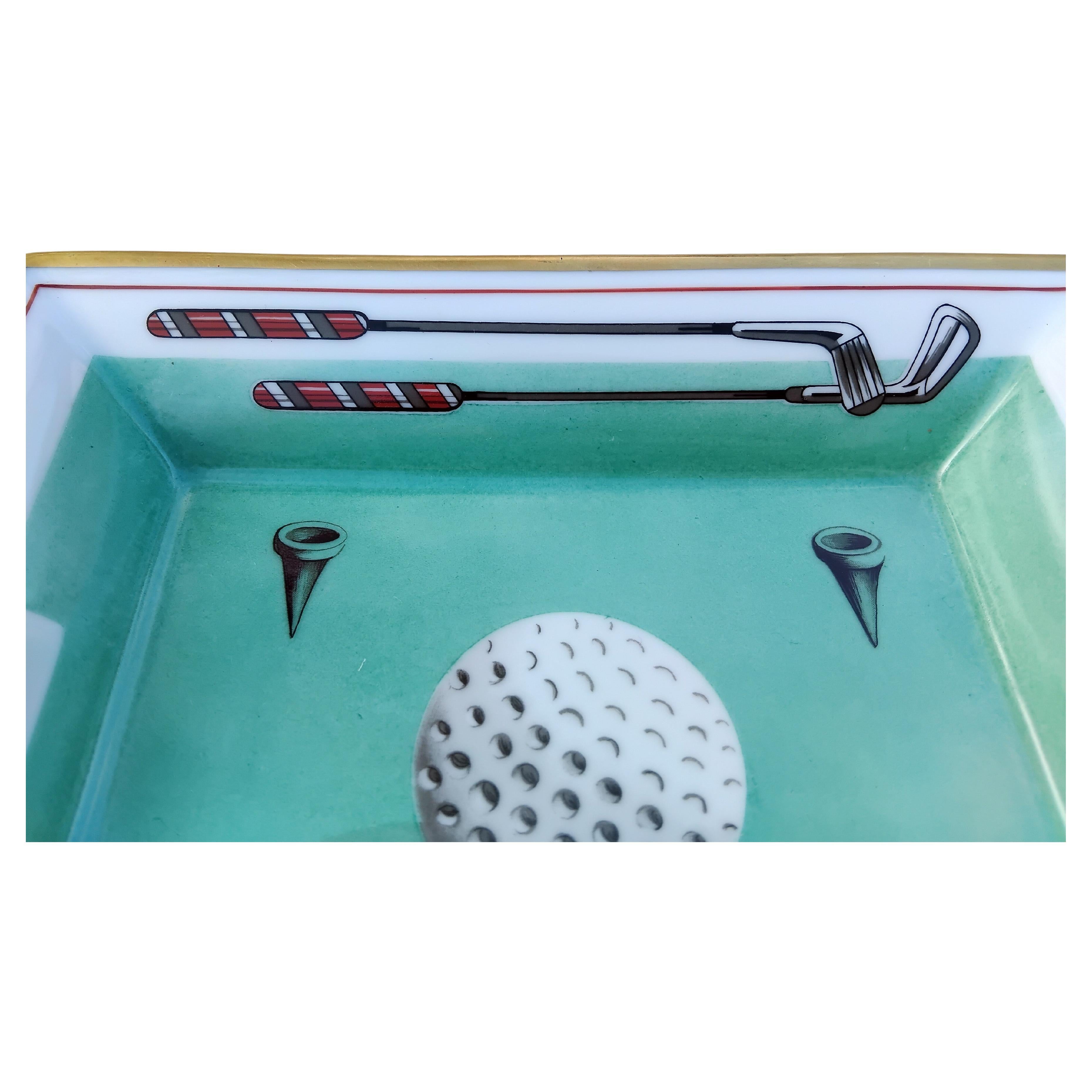 Gris Hermès Cendrier Cigare Impression Golf Porcelaine Or en vente