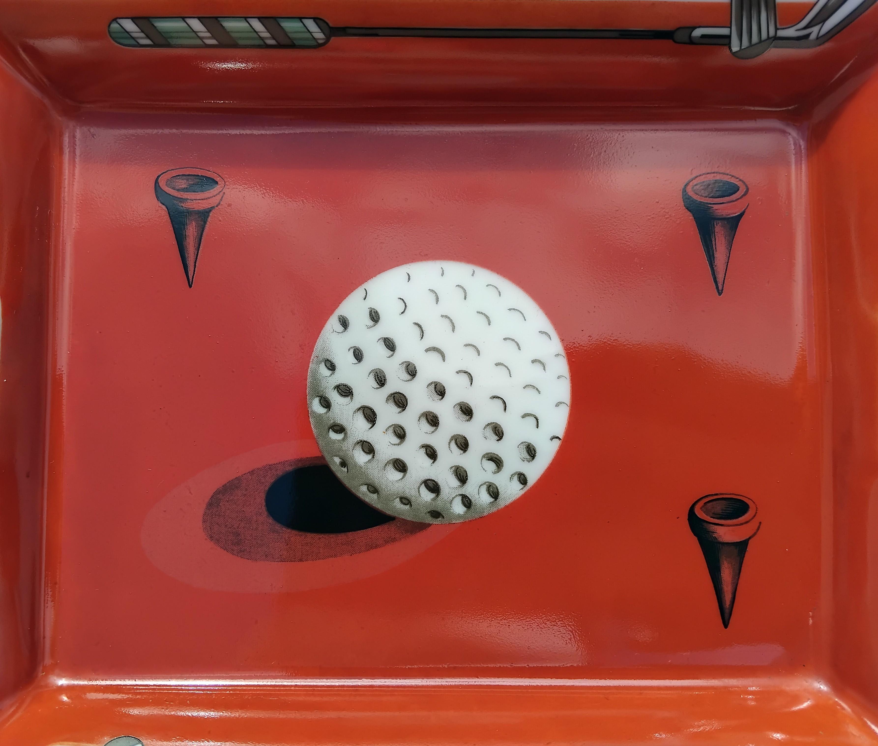 Hermès Golf Print Zigarren Aschenbecher ändern Tablett Porzellan Gold (Braun) im Angebot