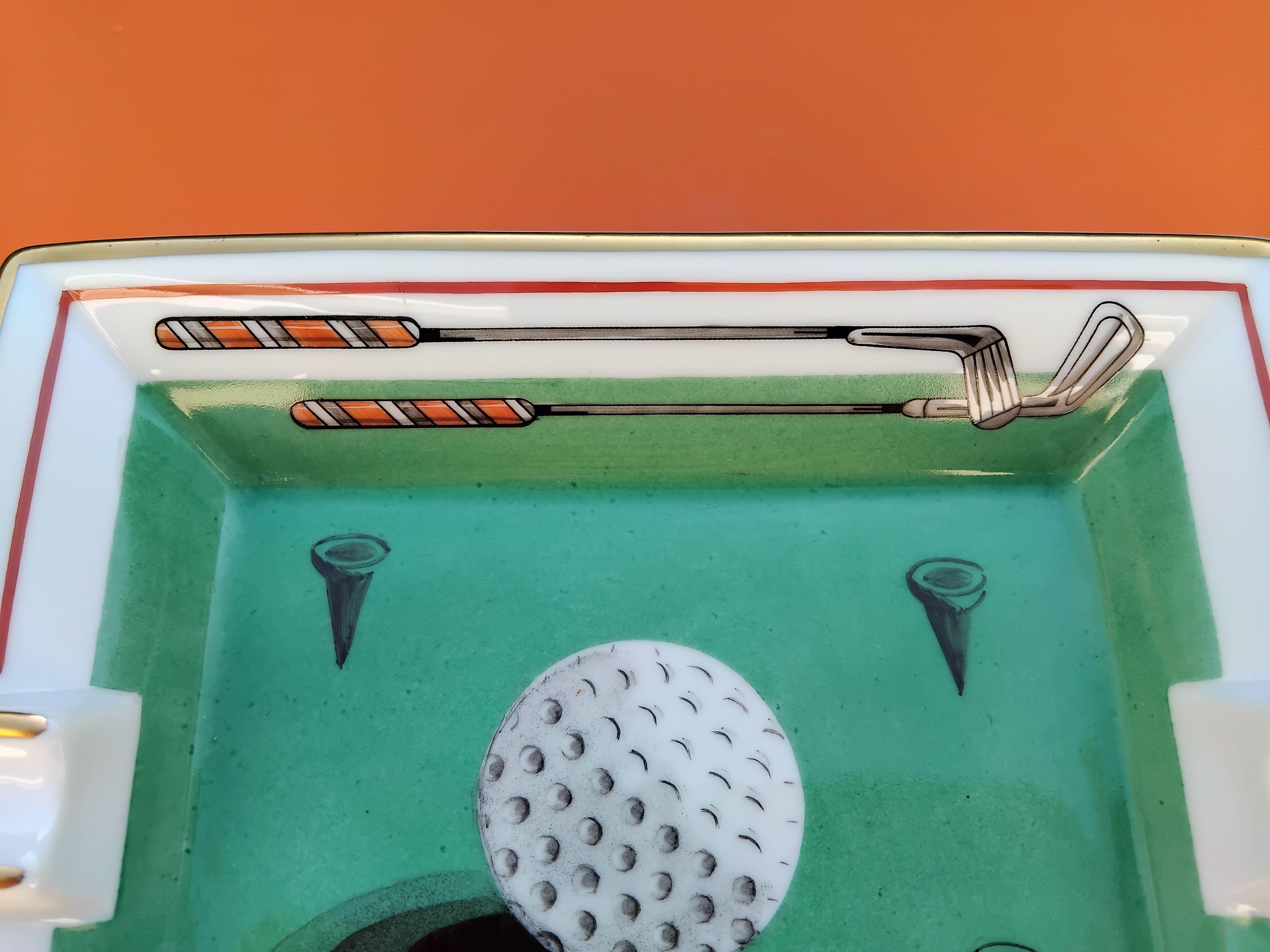 Hermès Golf Print Cigar Ashtray Change Tray Porcelain Gold 1