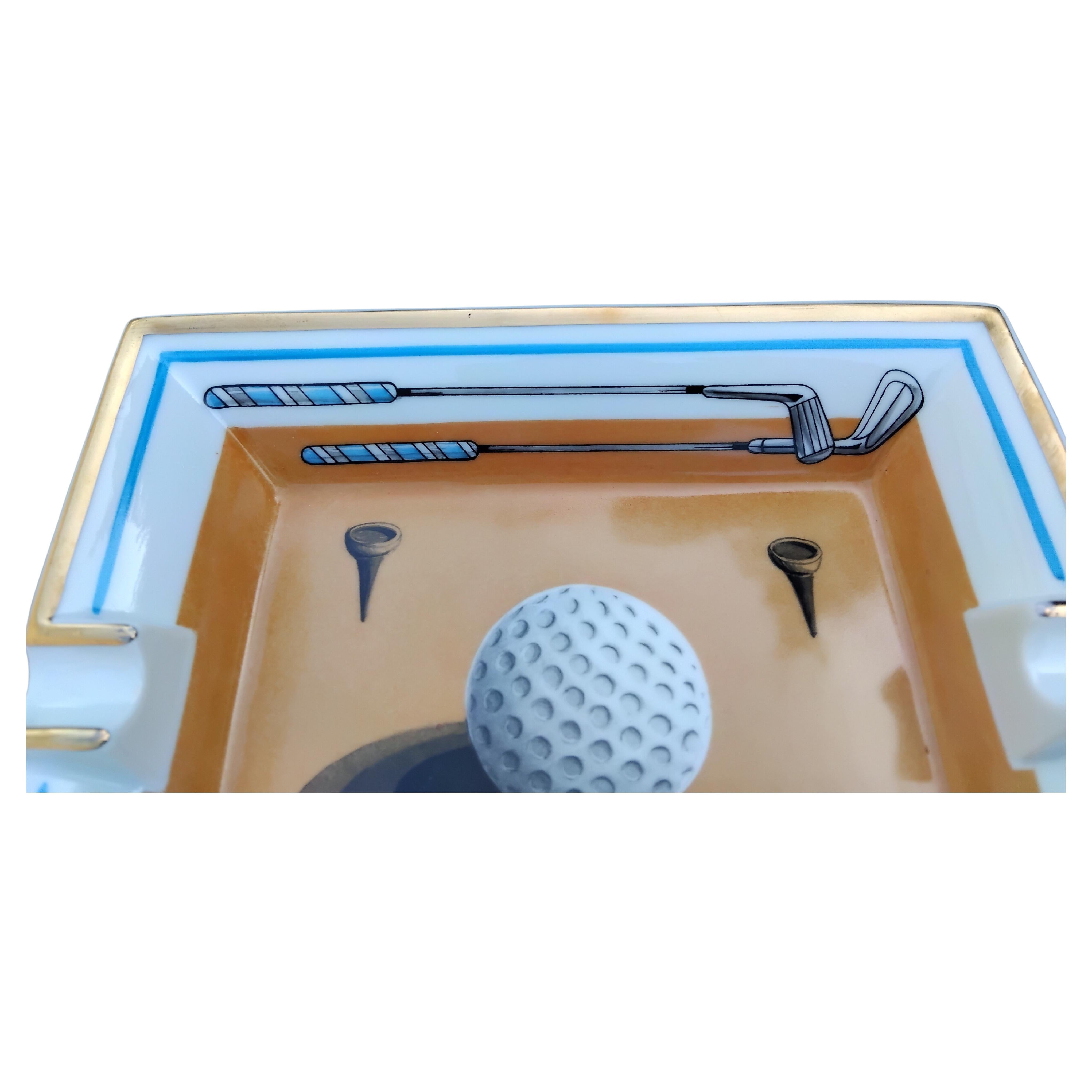  Hermès Cendrier Cigare Impression Golf Porcelaine Or Unisexe 