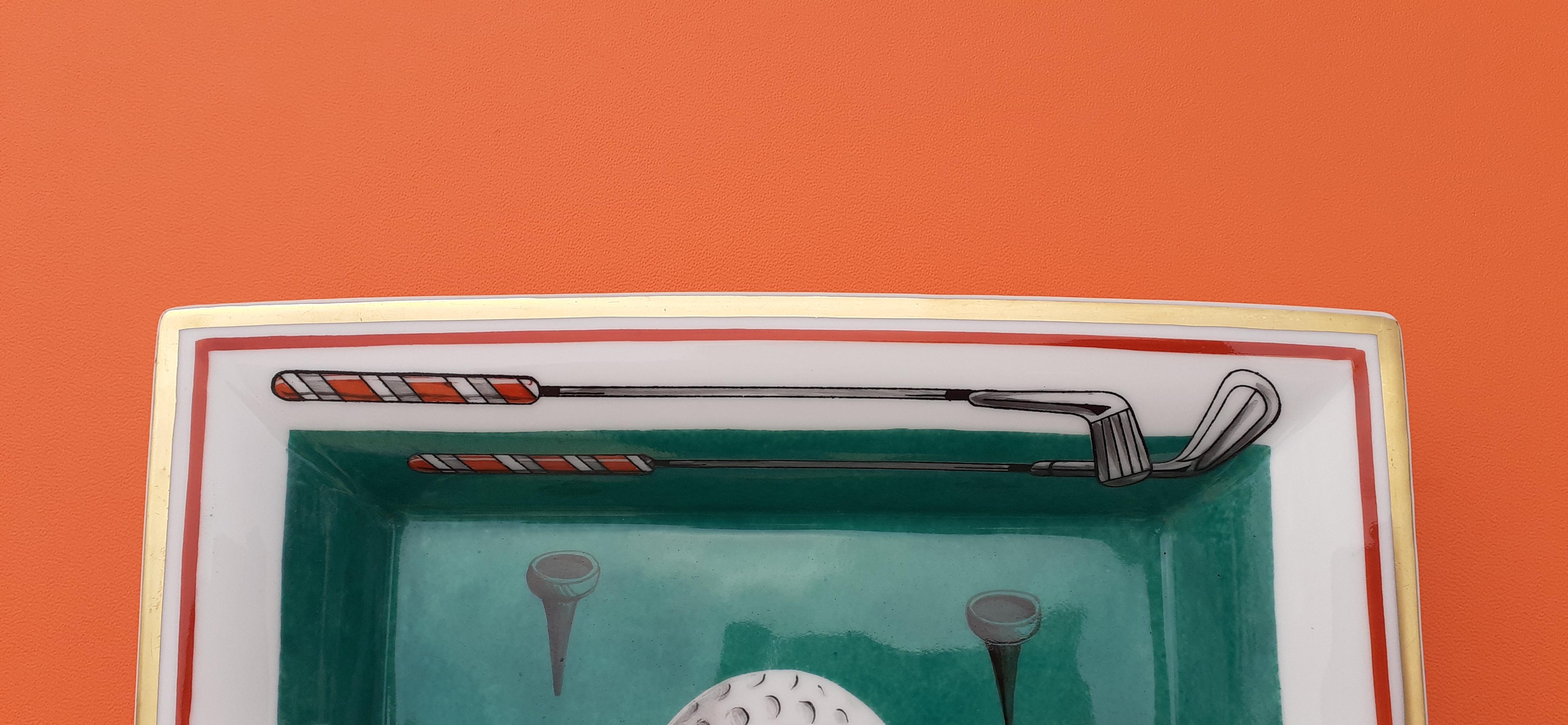 Women's or Men's Hermès Golf Print Cigar Ashtray Change Tray Porcelain Gold