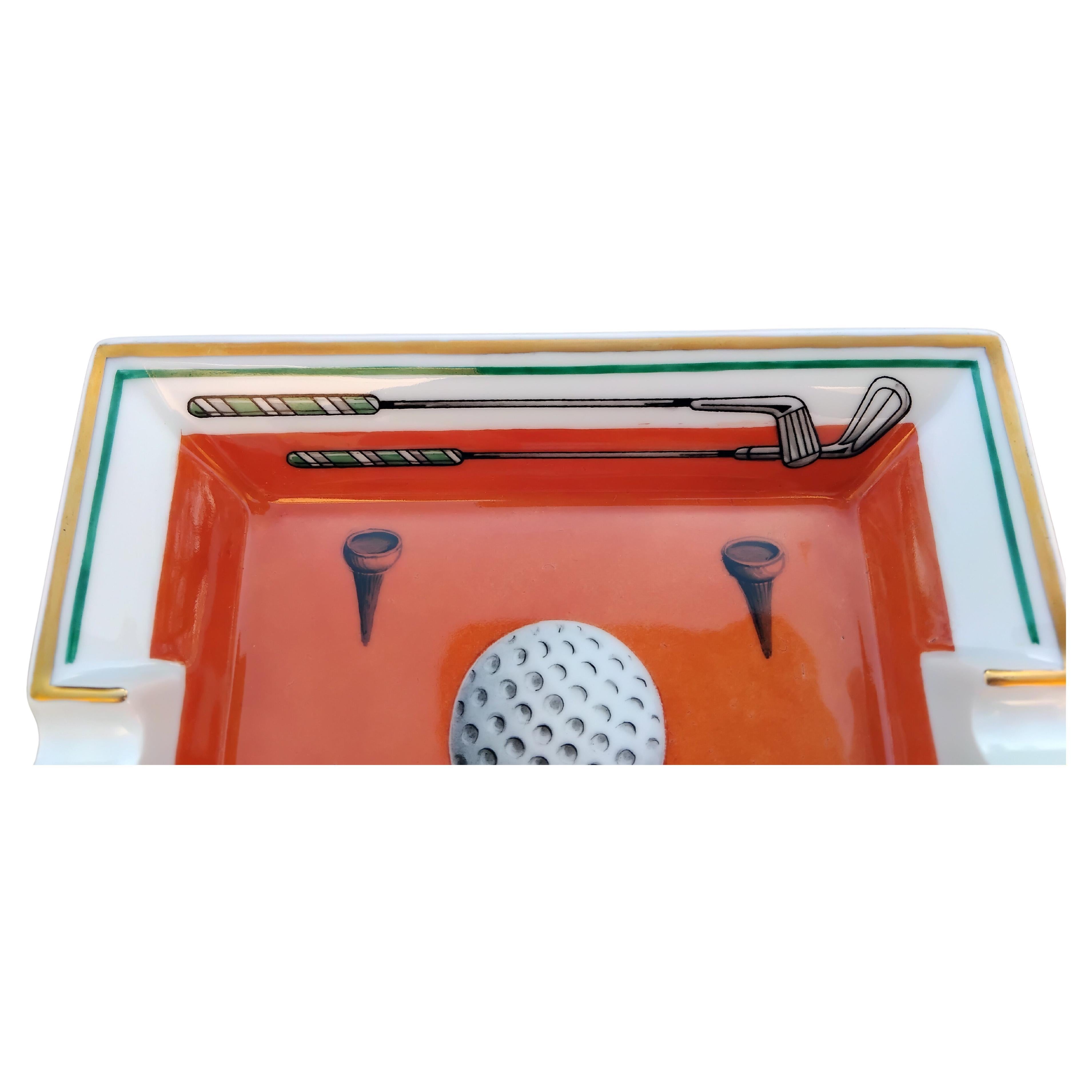 Hermès Golf Print Cigar Ashtray Change Tray Porcelain Gold 1