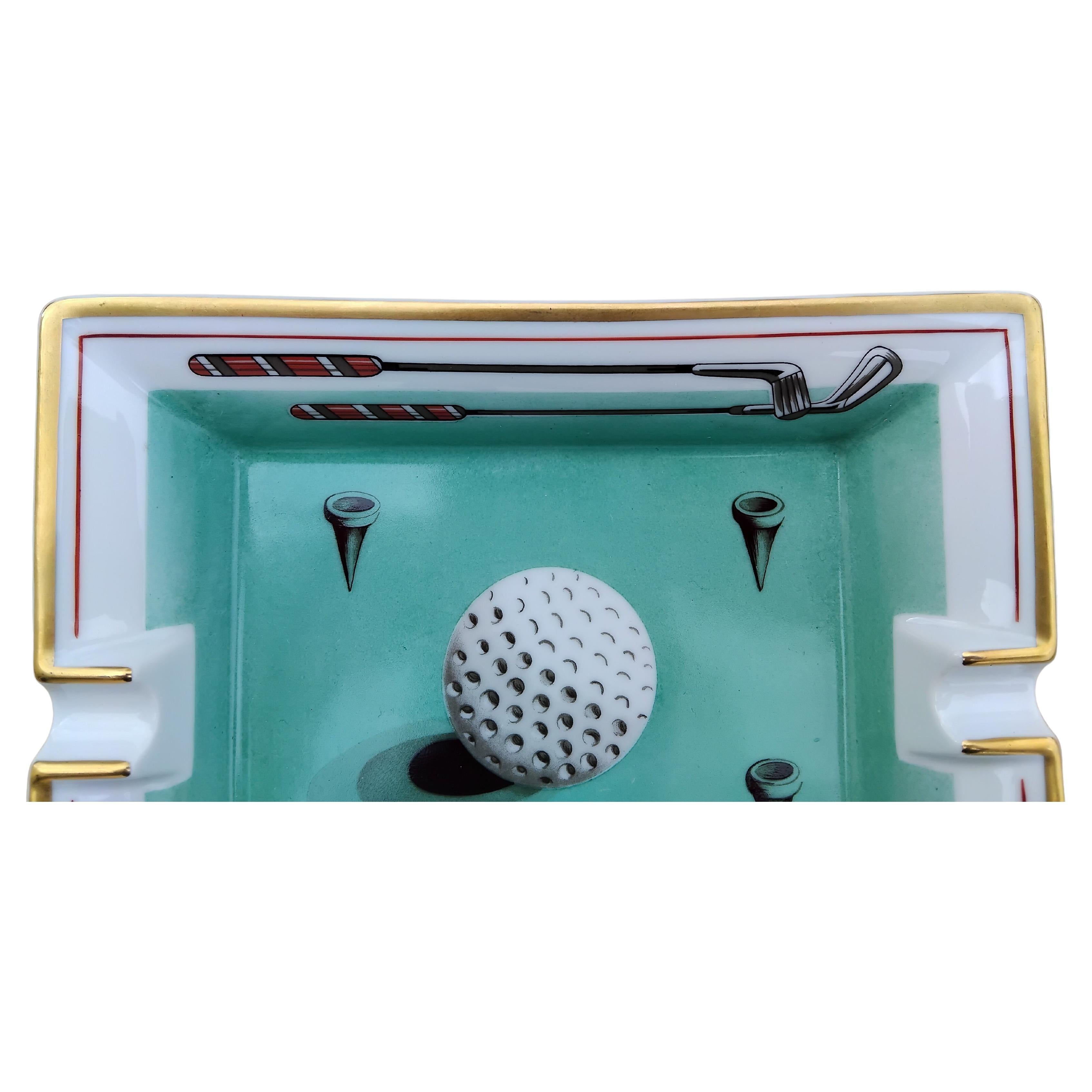 Hermès Cendrier Cigare Impression Golf Porcelaine Or en vente 2