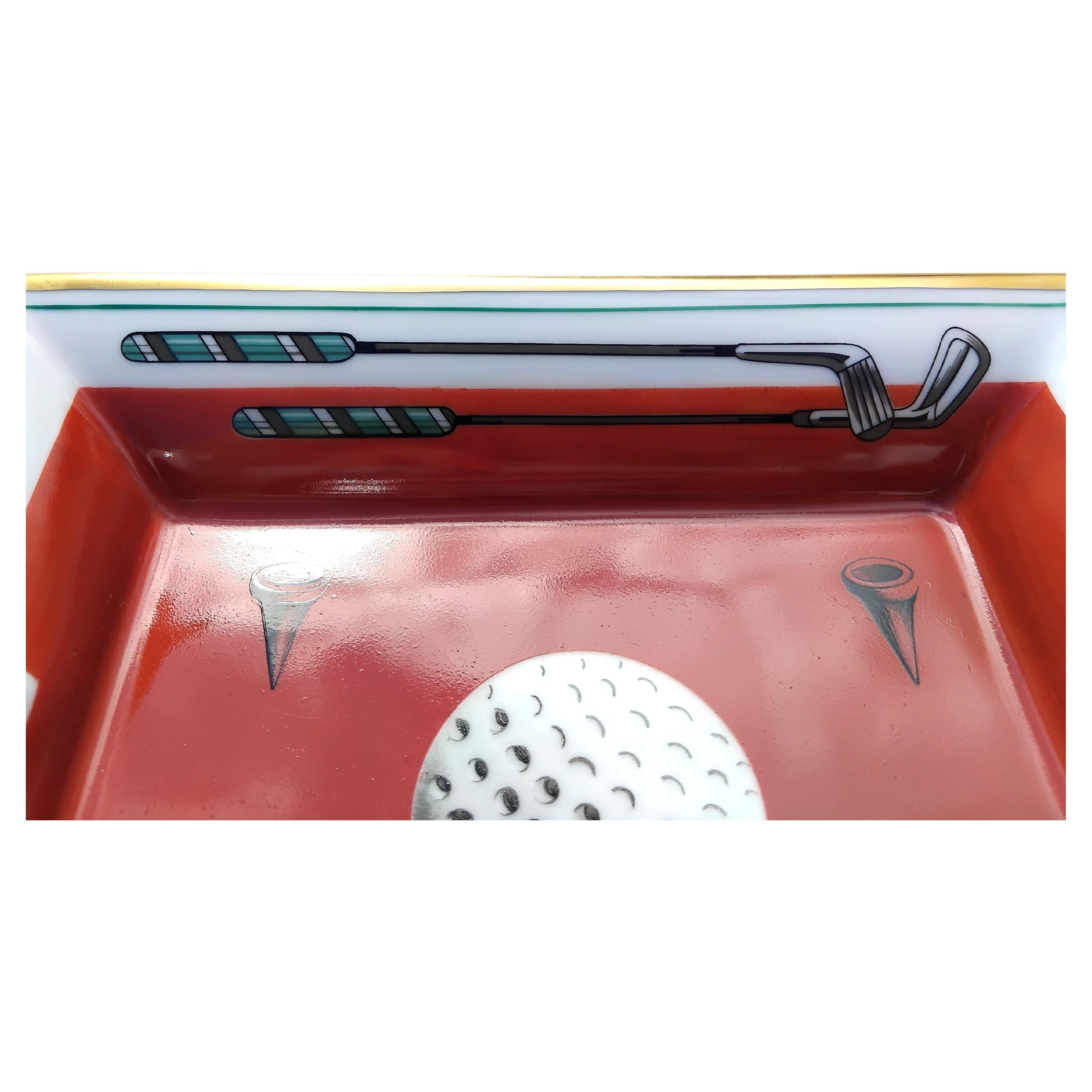 Hermès Golf Print Zigarren Aschenbecher ändern Tablett Porzellan Gold im Zustand „Hervorragend“ im Angebot in Corcoué Sur Logne, Loire-Atlantique
