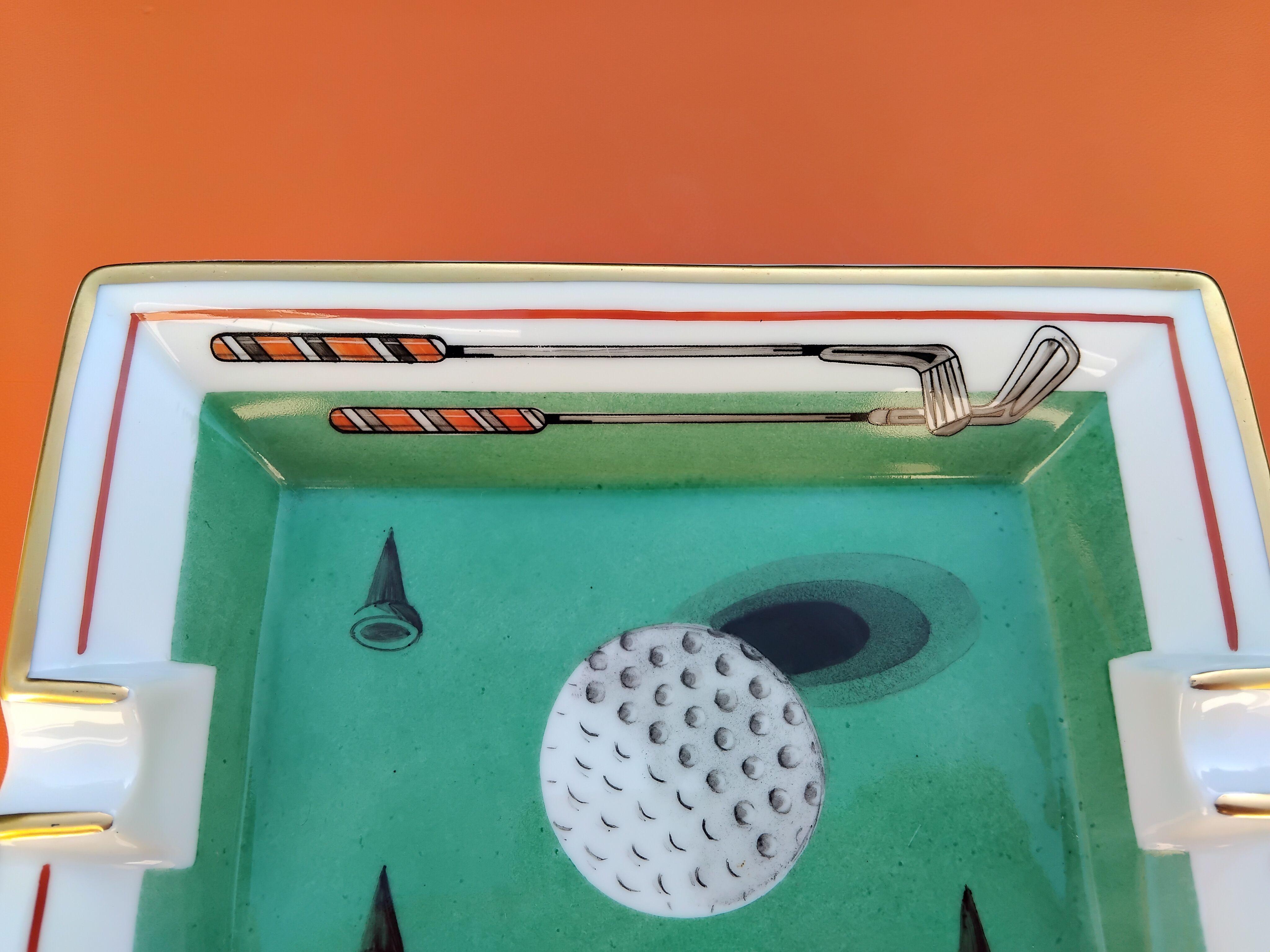 Hermès Golf Print Cigar Ashtray Change Tray Porcelain Gold 2