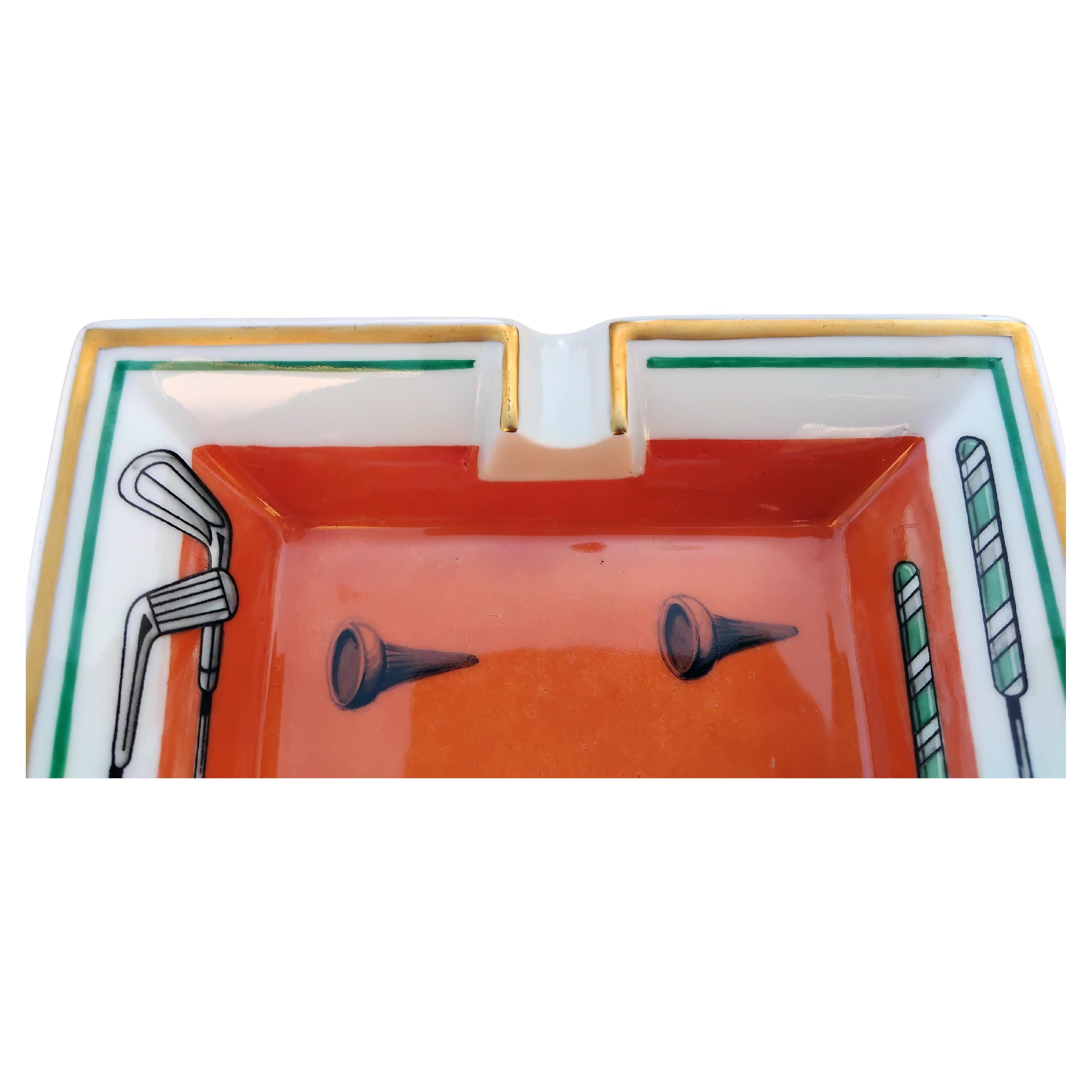 Hermès Golf Print Cigar Ashtray Change Tray Porcelain Gold 2