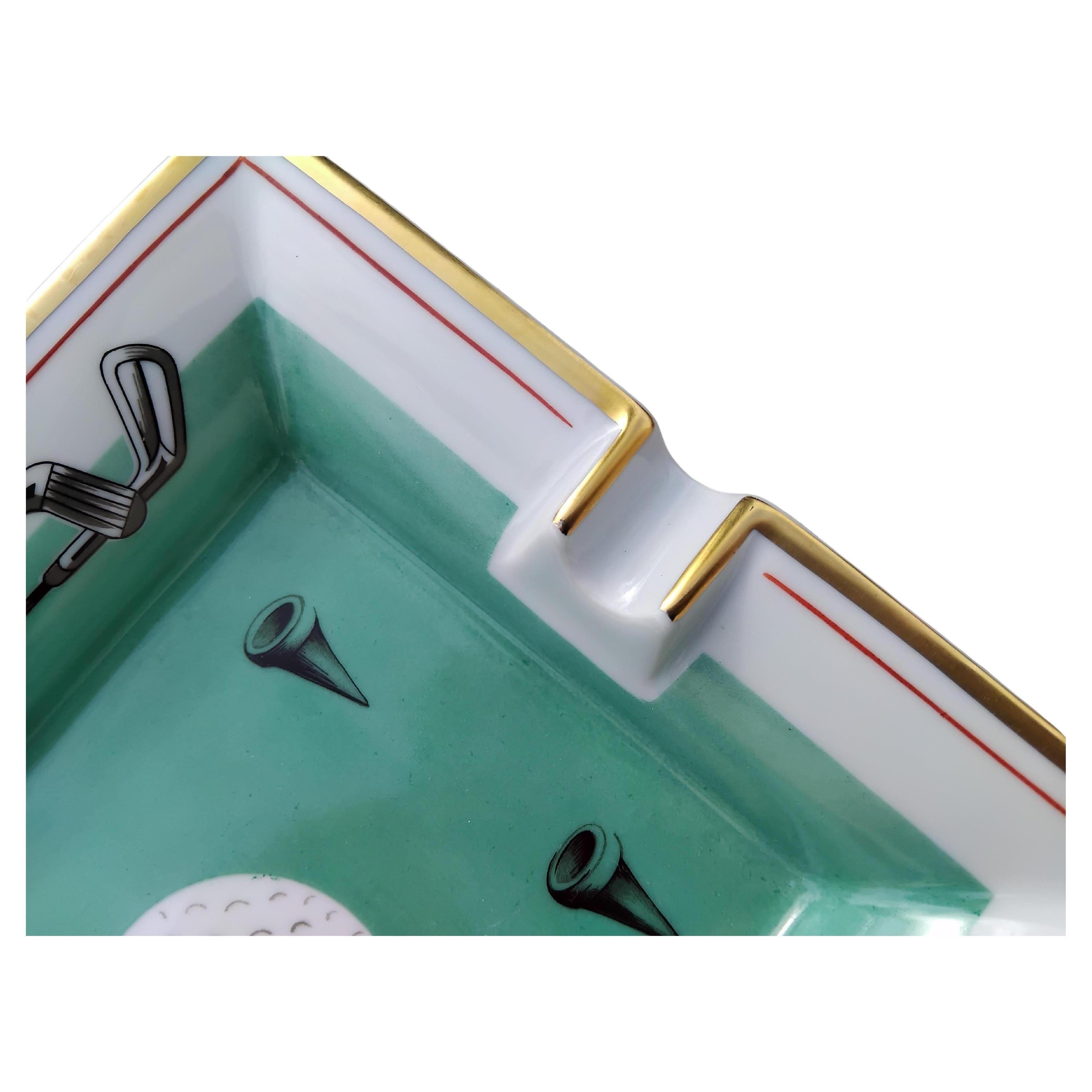 Hermès Golf Print Cigar Ashtray Change Tray Porcelain Gold For Sale 1
