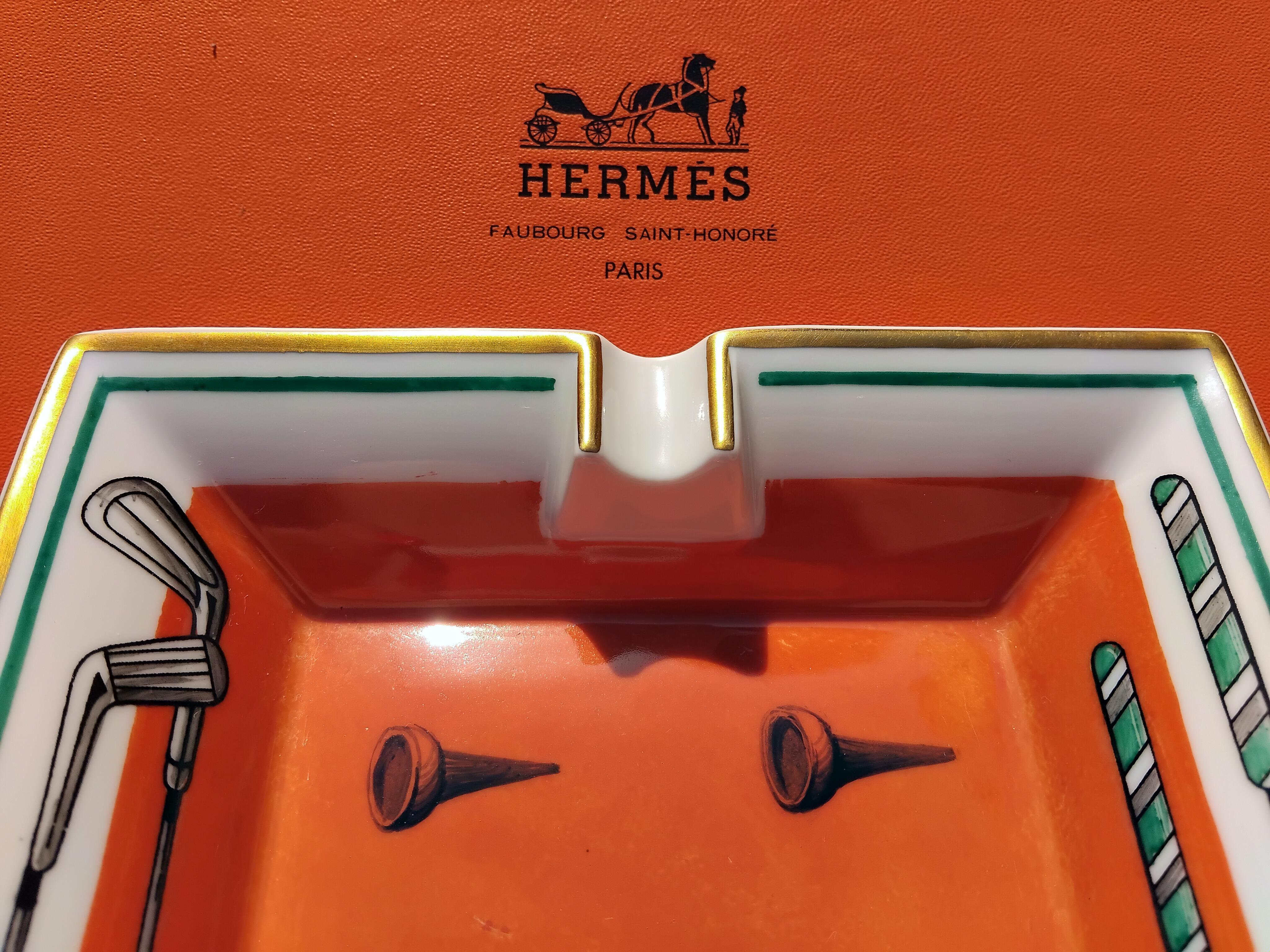 Hermès Golf Print Cigar Ashtray Change Tray Porcelain Gold 2