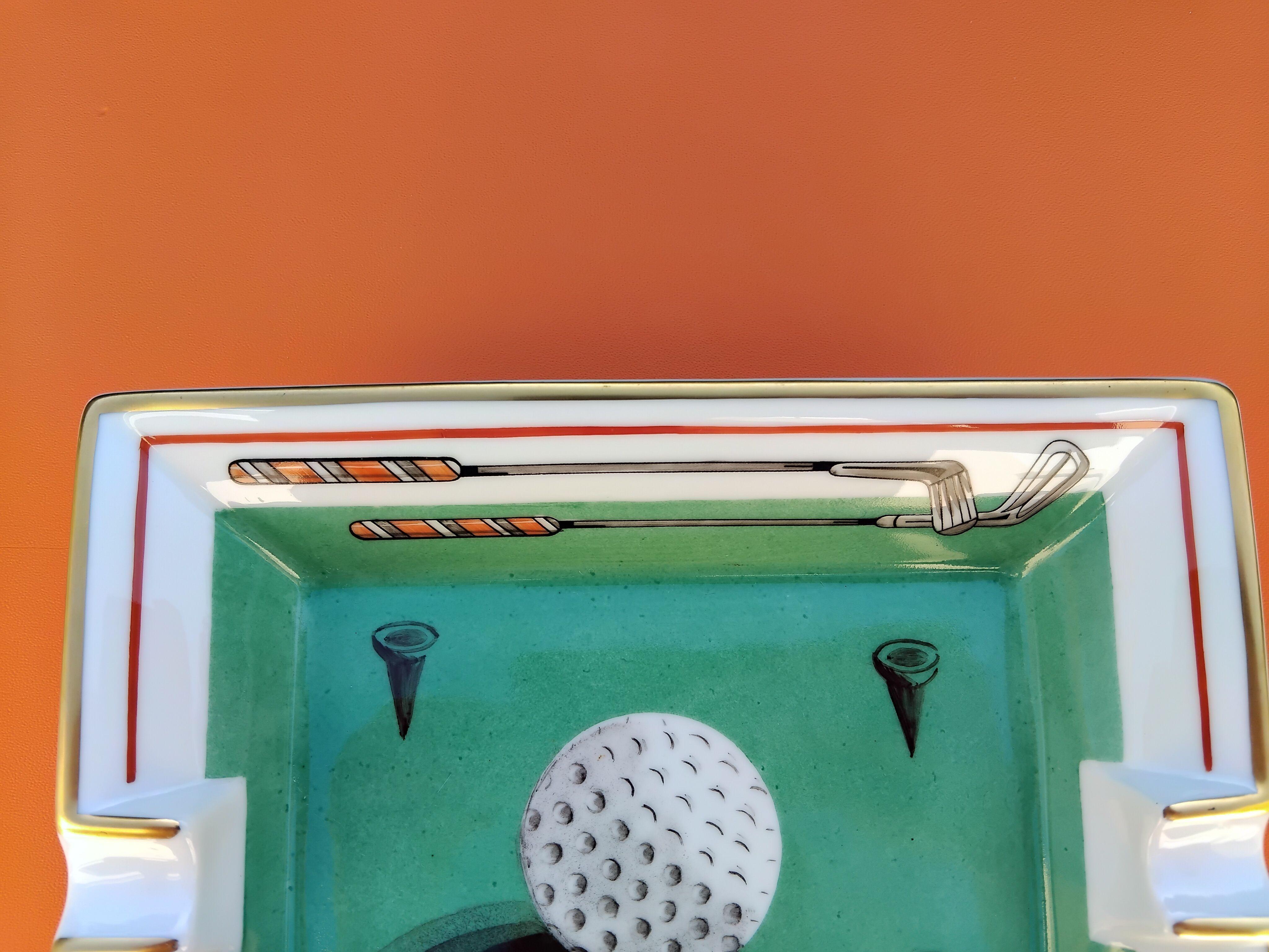 Hermès Golf Print Cigar Ashtray Change Tray Porcelain Gold 3
