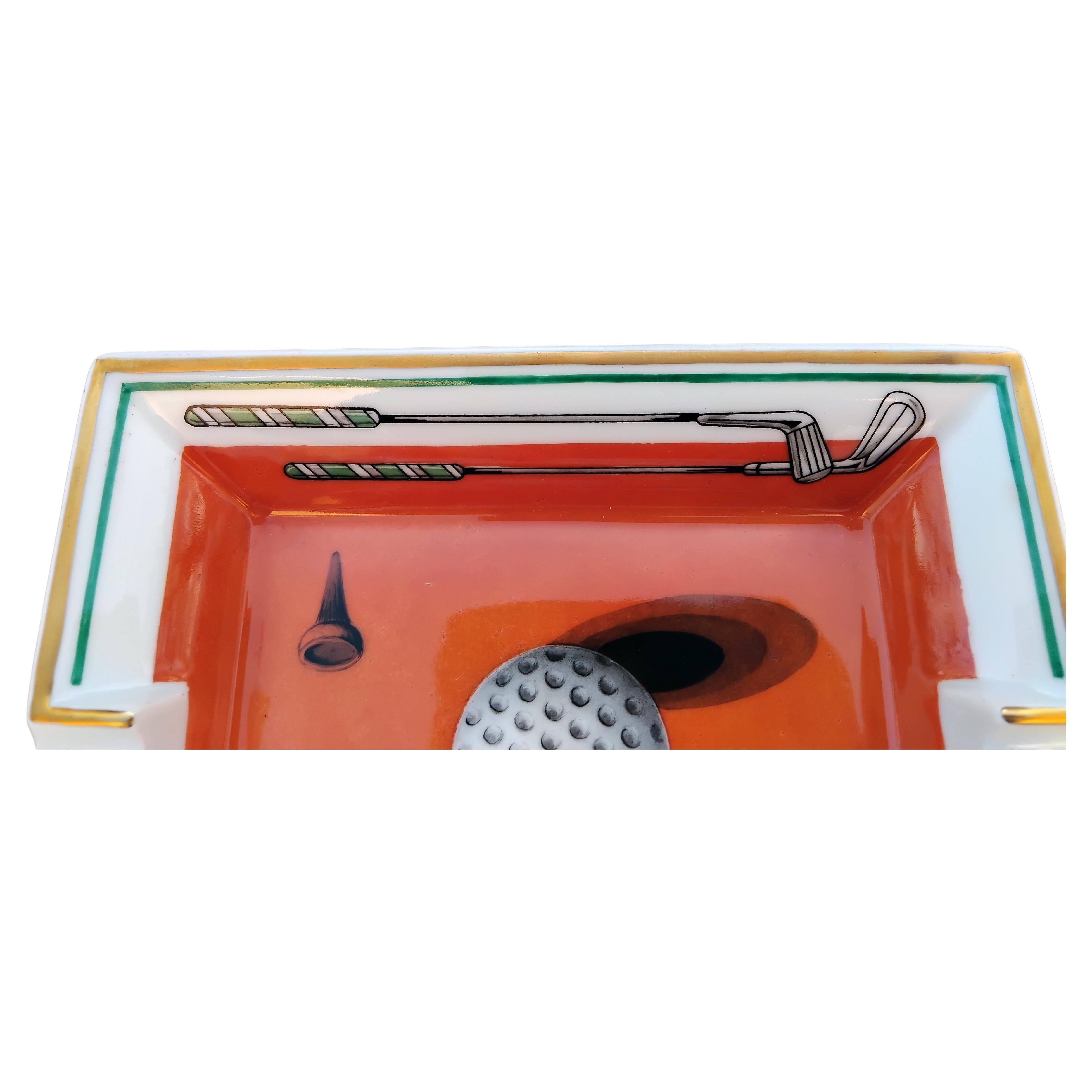 Hermès Golf Print Cigar Ashtray Change Tray Porcelain Gold 3