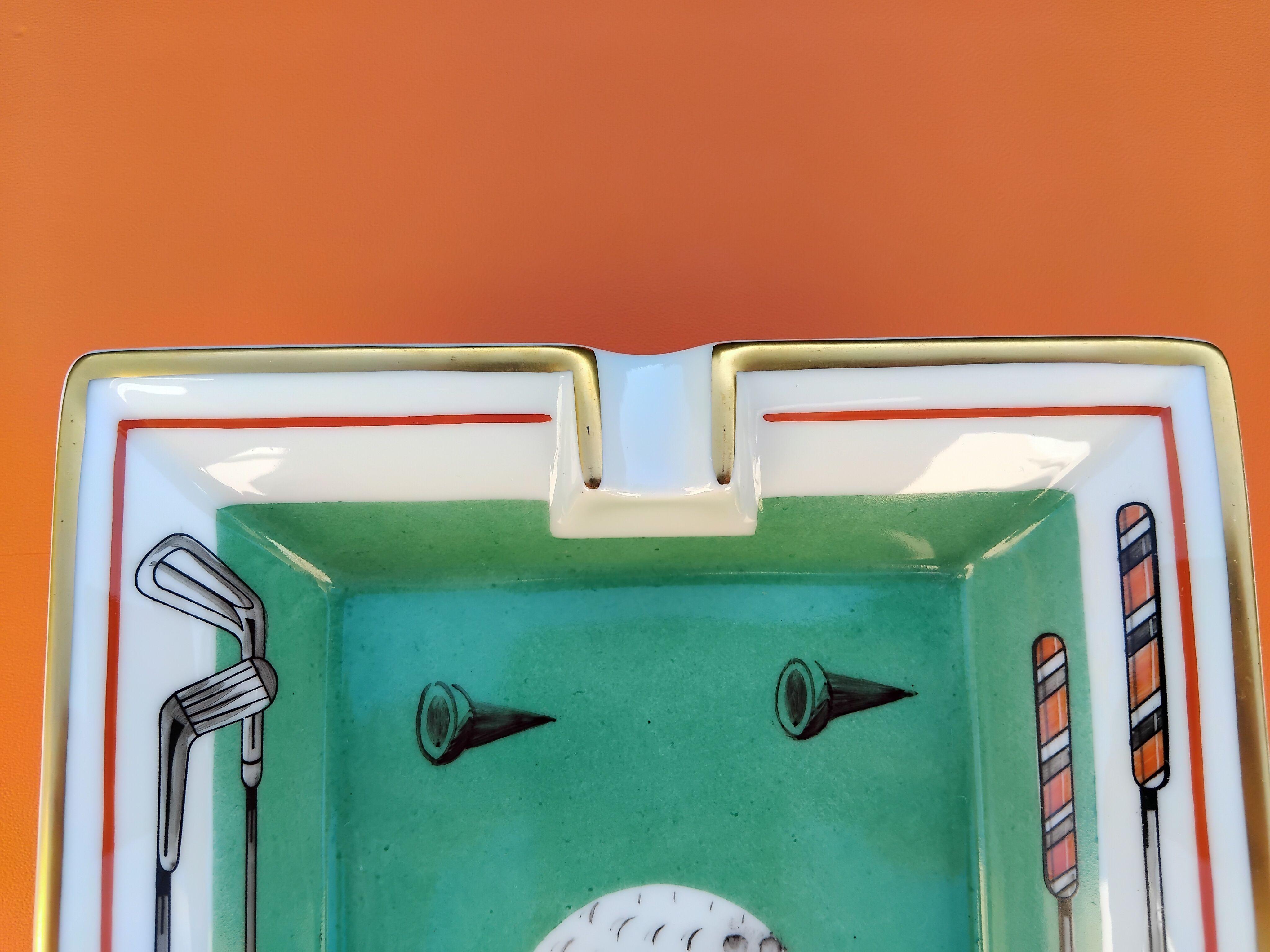 Hermès Golf Print Cigar Ashtray Change Tray Porcelain Gold 4