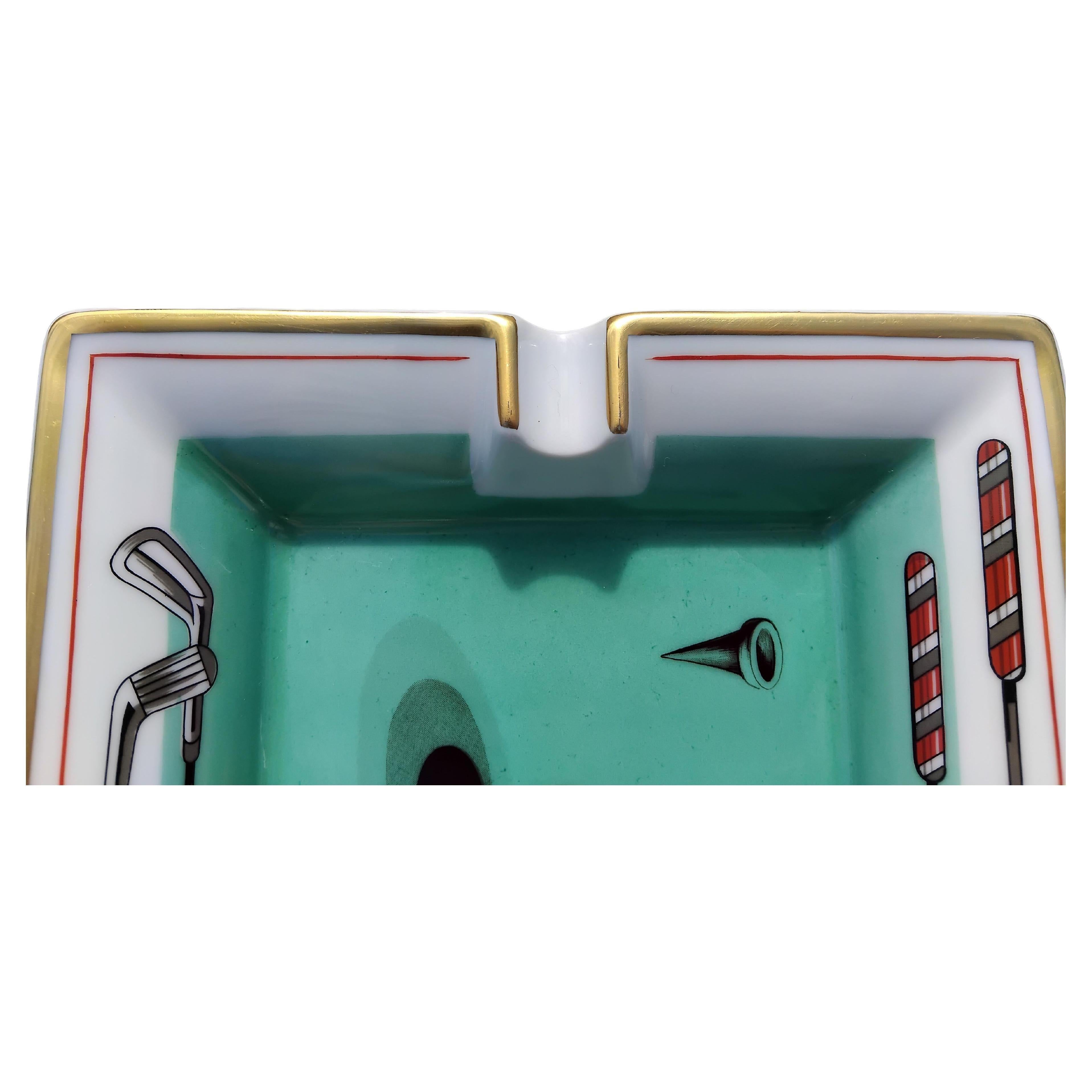 Hermès Golf Print Cigar Ashtray Change Tray Porcelain Gold 3