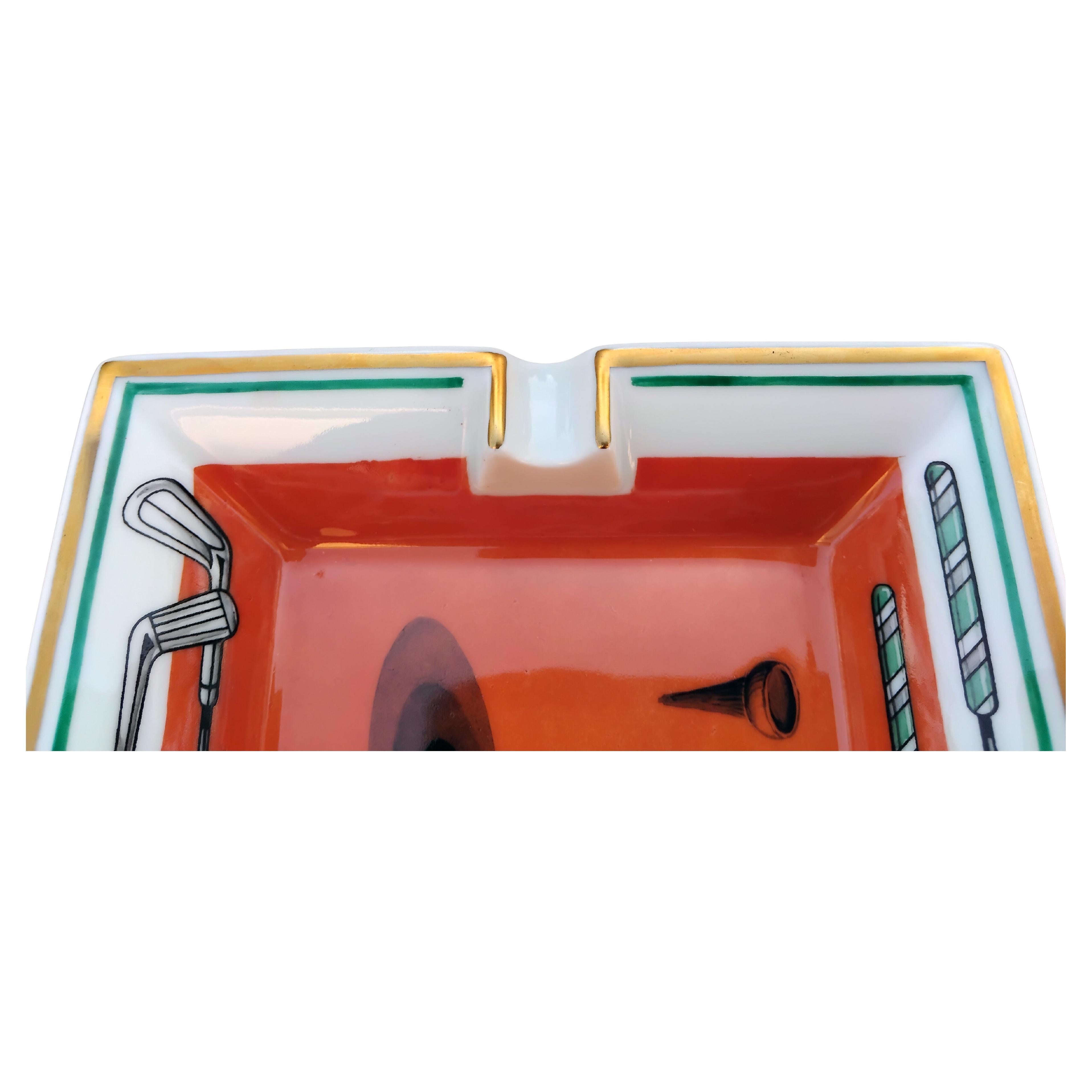 Hermès Golf Print Cigar Ashtray Change Tray Porcelain Gold 4