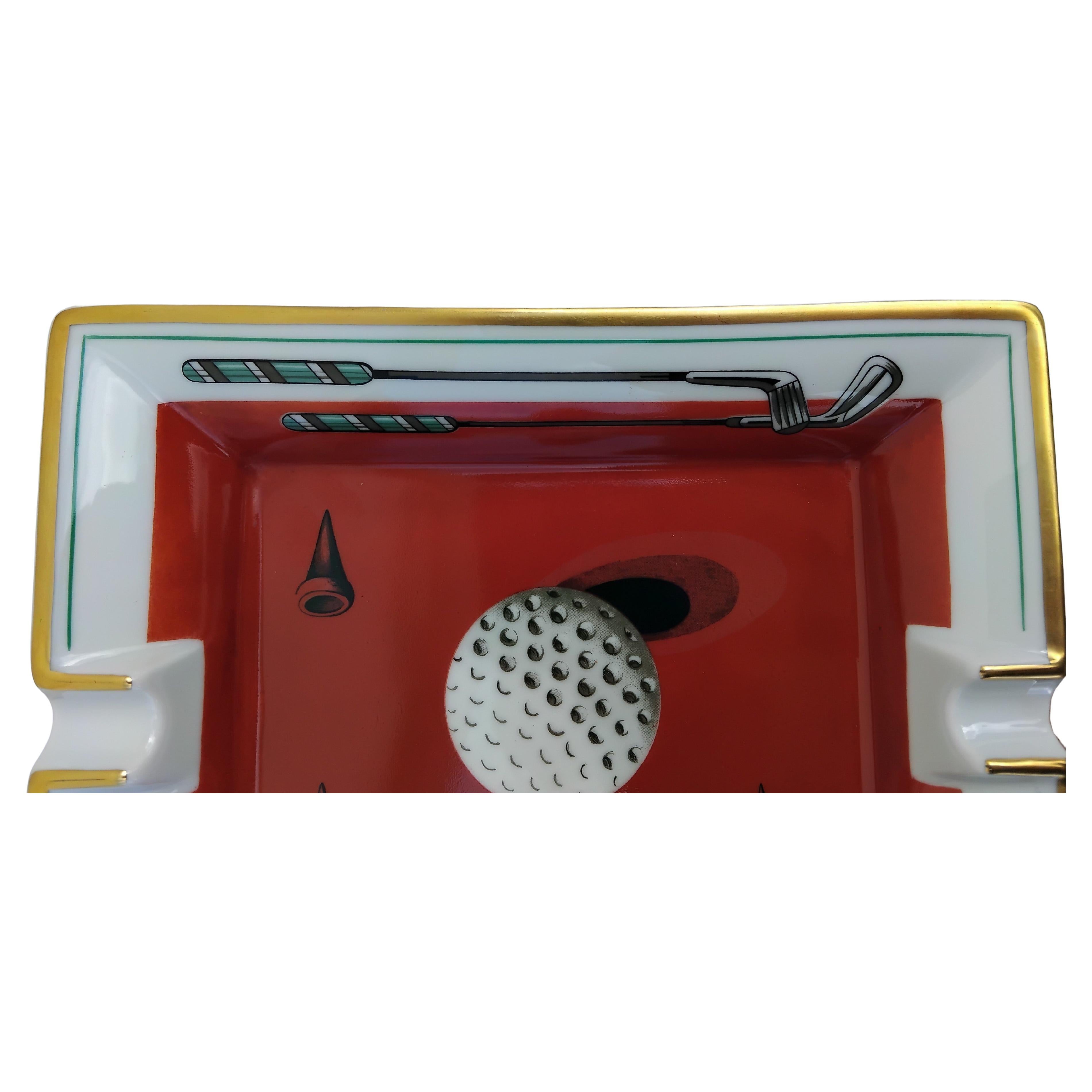 Hermès Golf Print Zigarren Aschenbecher ändern Tablett Porzellan Gold im Angebot 2