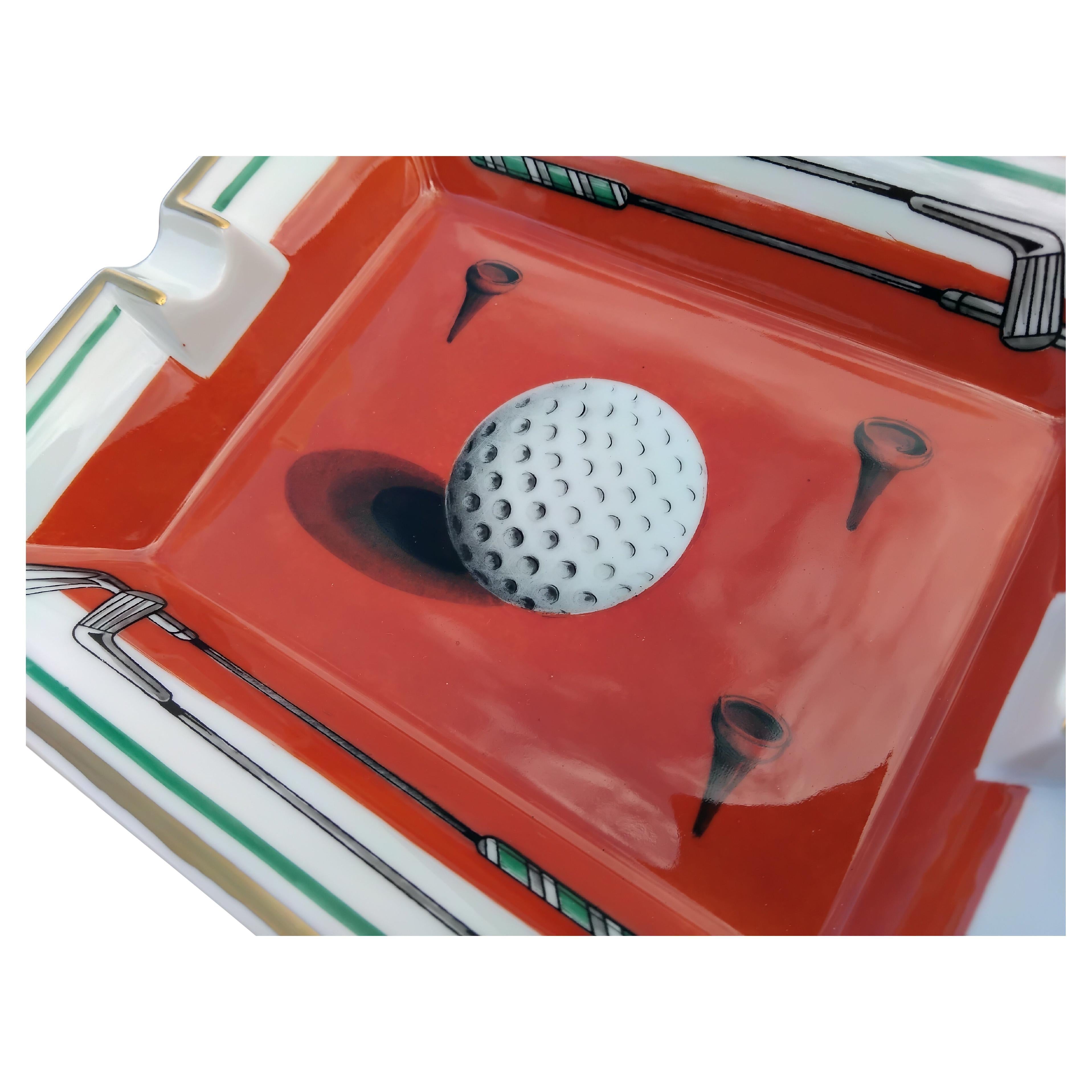 Hermès Golf Print Cigar Ashtray Change Tray Porcelain Gold en venta 3